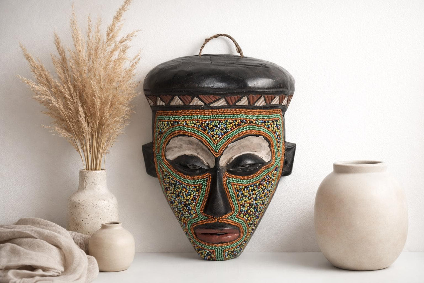 Kumu Queen Beaded Mask – African Tribal Wall Art