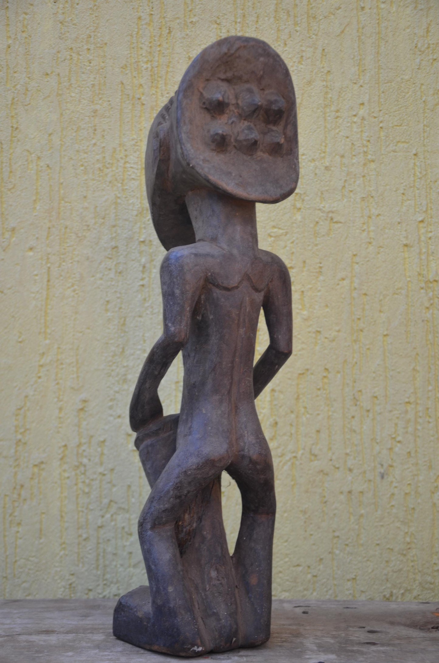 Luba Bowl Bearer – 16" Wooden African Figure – Congo Tribal Home Decor