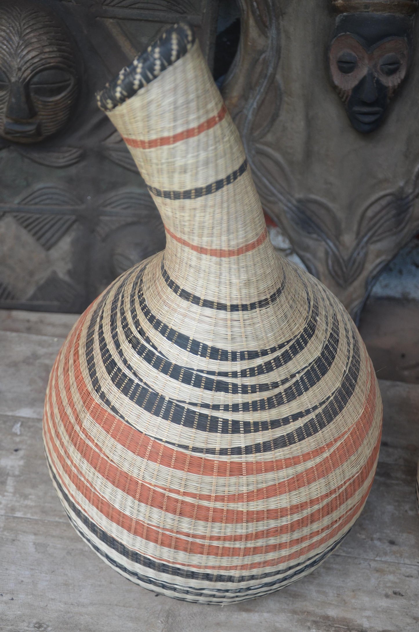Rwandan Floor Vase | Large Woven Decorative Urn | Tall Artisan Woven Art