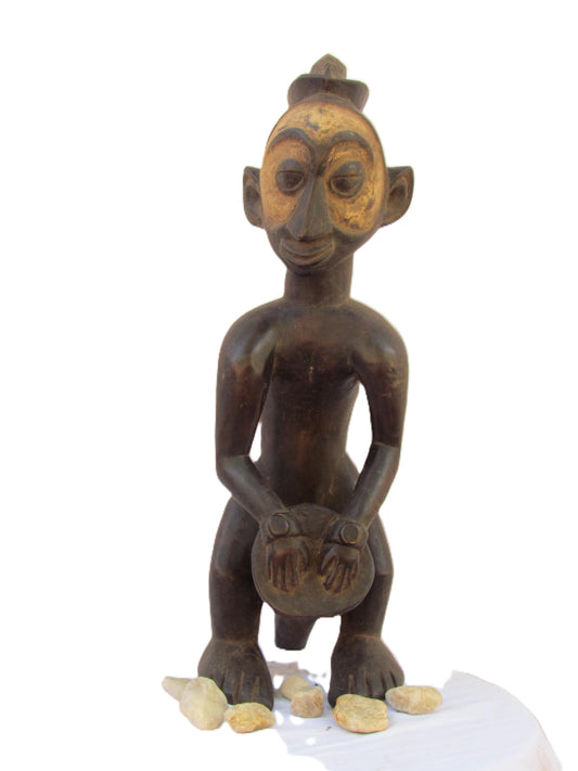 Statue antique de la tribu Suku – Figurine en bois primitif sculptée à la main | Art tribal congolais de RDC | Sculpture ancestrale africaine vintage