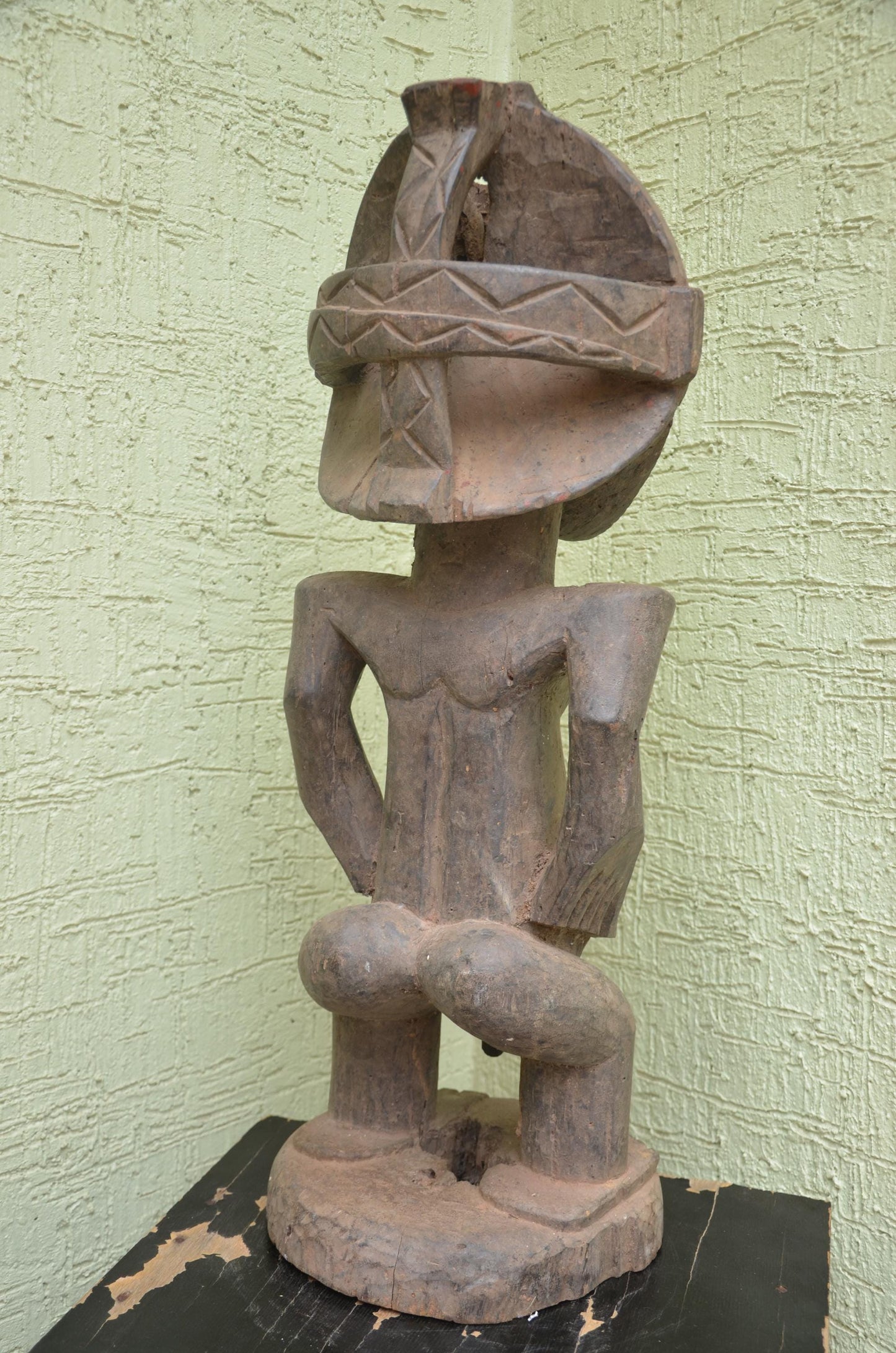 Luba-Hemba Statue â€“ 31" Hand-Carved Wood Ancestor Male Figure â€“ Congo Art.