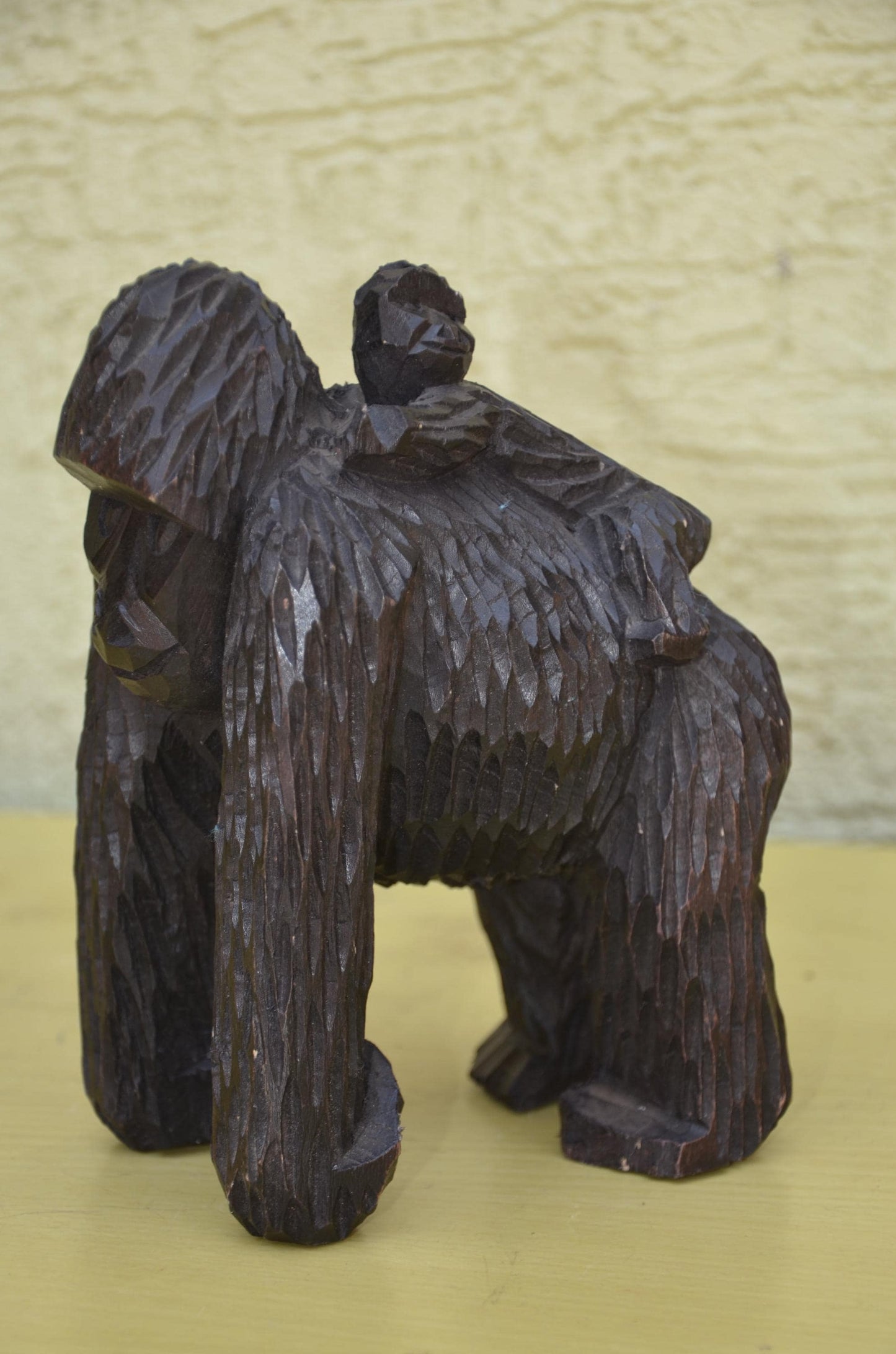 Hand Carved Wooden Mother & Baby Gorilla | Wildlife Art