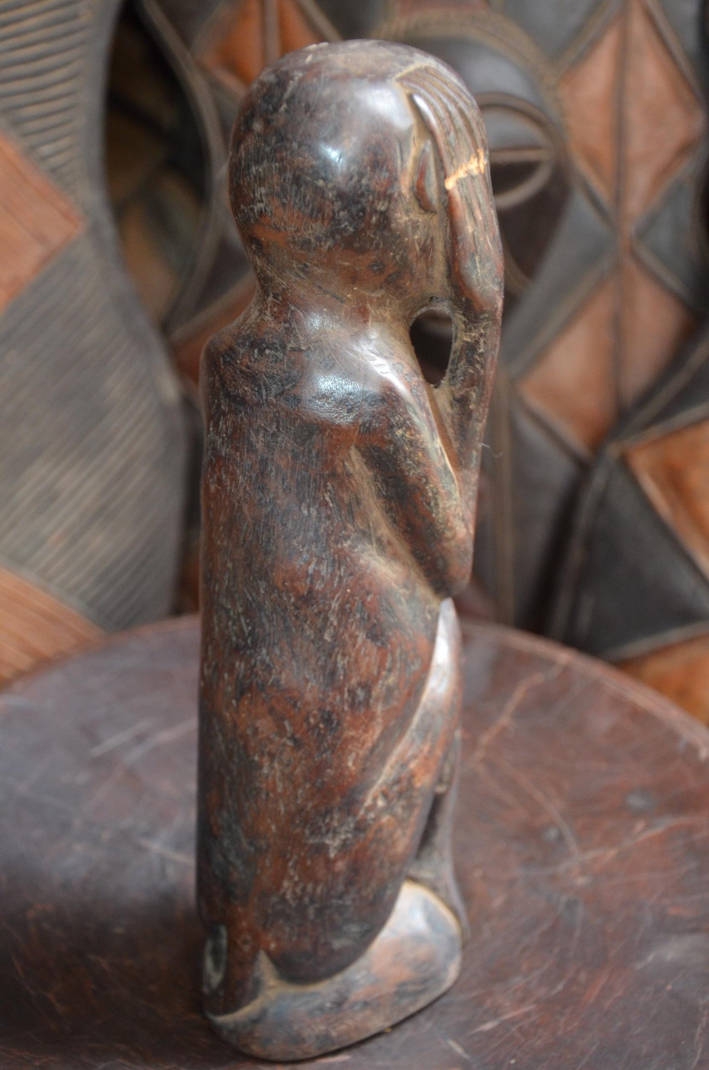 Authentic Hemba Chimpanzee Power Figure - 12" Hand-Carved Wood Soko Mutu Statue, Traditional Primate Ancestor Carving.