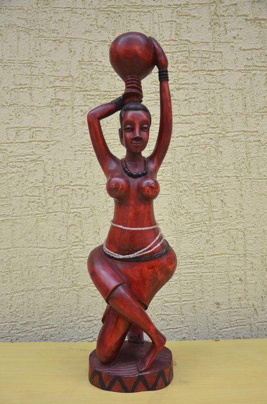 Large African Wooden Water Bearer Figurine | Tribal Art