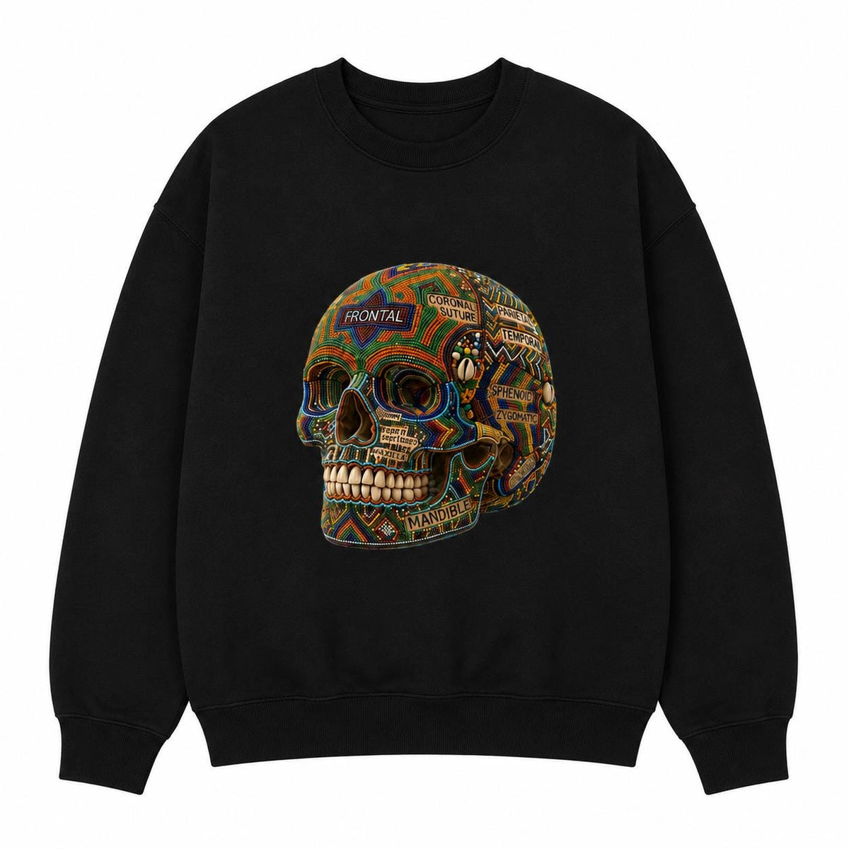 Ornate Skull Sweatshirt, African Inspired Mosaic Skull Crewneck, Halloween Graphic Streetwear