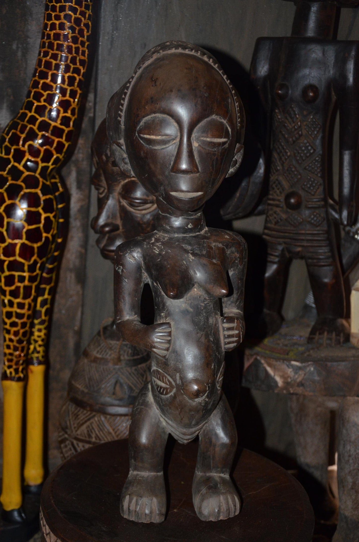 Luba Female Ancestor Fertility Figure - 29" Authentic Congo Wood Statue, Prestige Tribal Art, High-End African Sculpture