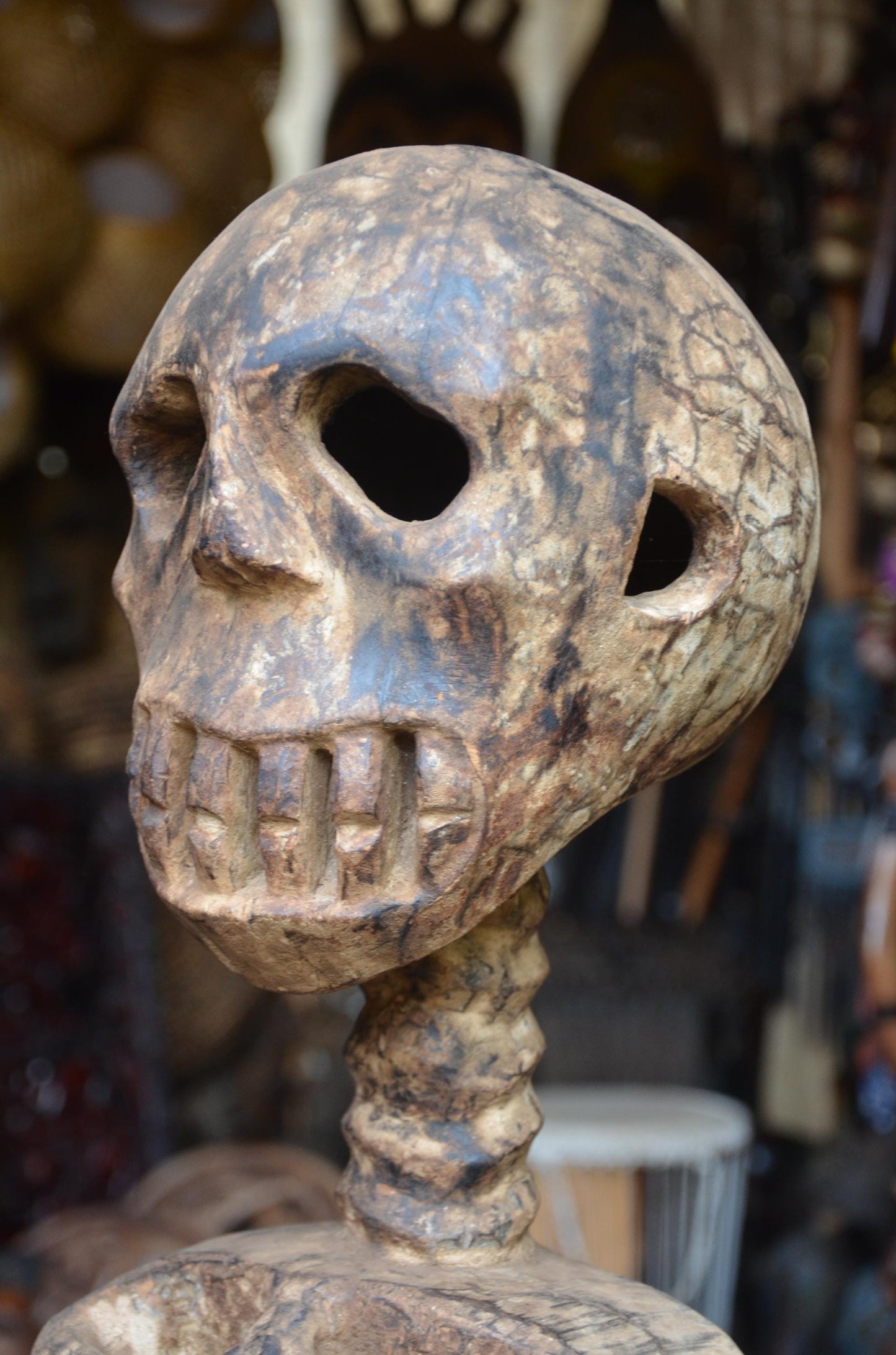 Kuyu or Mumuye Skeleton Figure - 35" Large Authentic Wood Carving, Ancestor Memento Mori Statue, Striking Primitive Art.