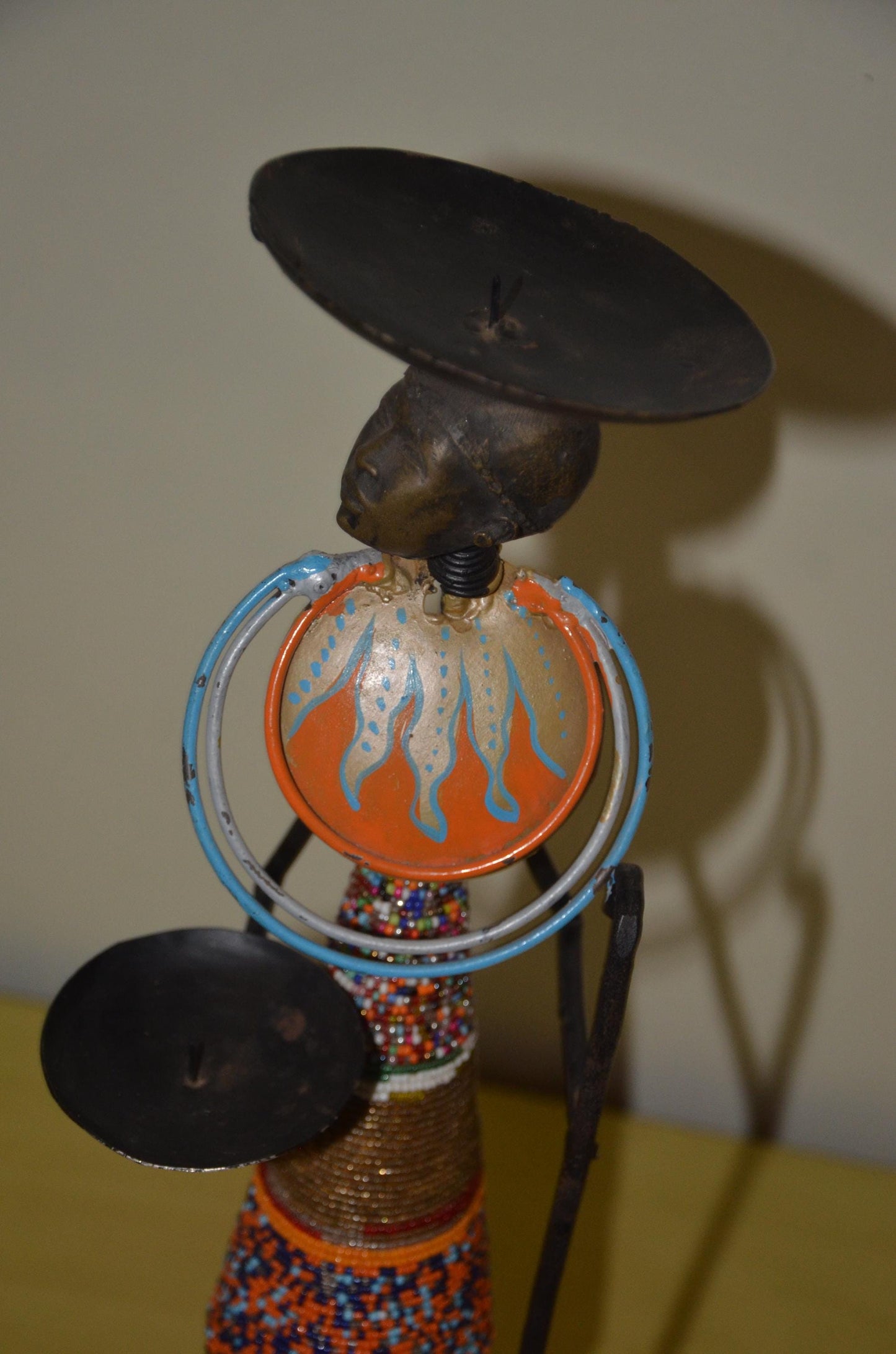 Decorative African Beaded Maasai Candle Holder Statue | Artisan Metal Wire Art