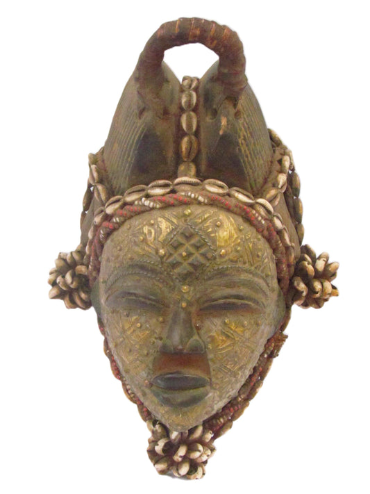 Original Chokwe Tribe Vintage Tribal Mask DRC Africa Primitive Wood Art Carving Africa Antique Wall Hanging Decoration Brown