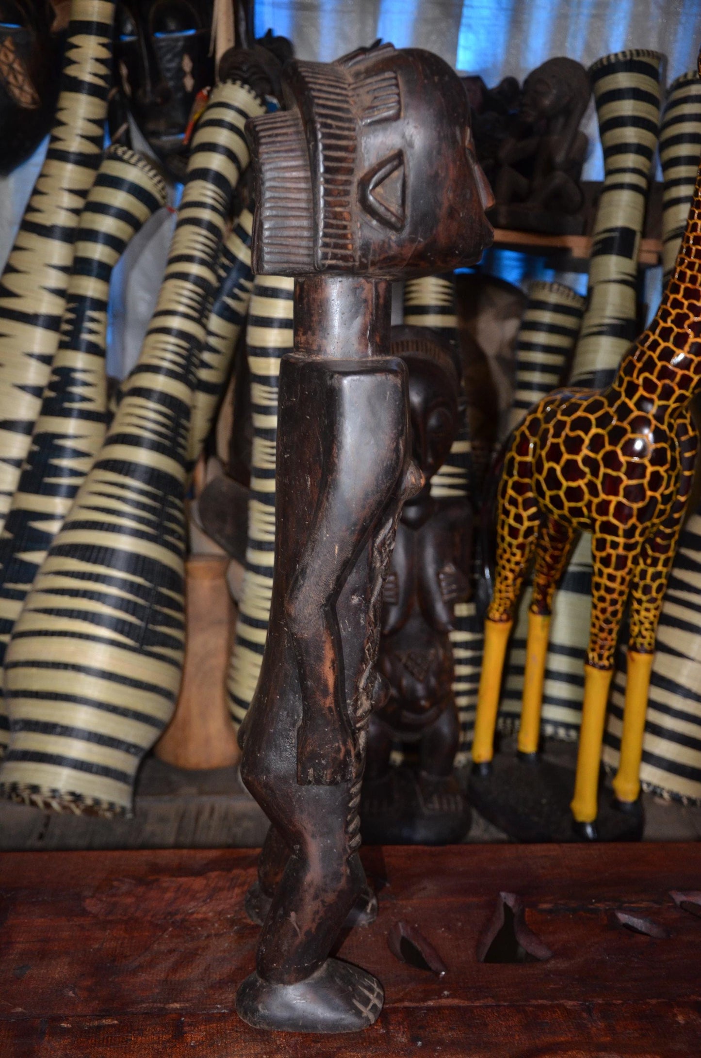 Tabwa or Luba Ancestor Figure - 29" Authentic Congo Wood Statue, Prestige Tribal Art, High-End African Sculpture.
