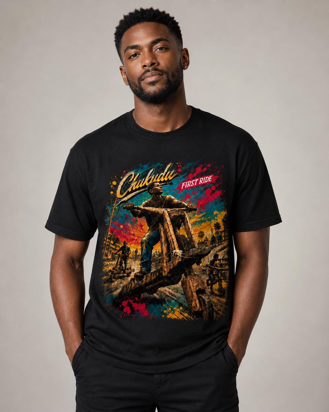 Chukudu First Ride T-Shirt, African Childhood Memories Shirt, Congo Chukudu Tee, Handmade Wooden Scooter Shirt, African Streetwear Gift