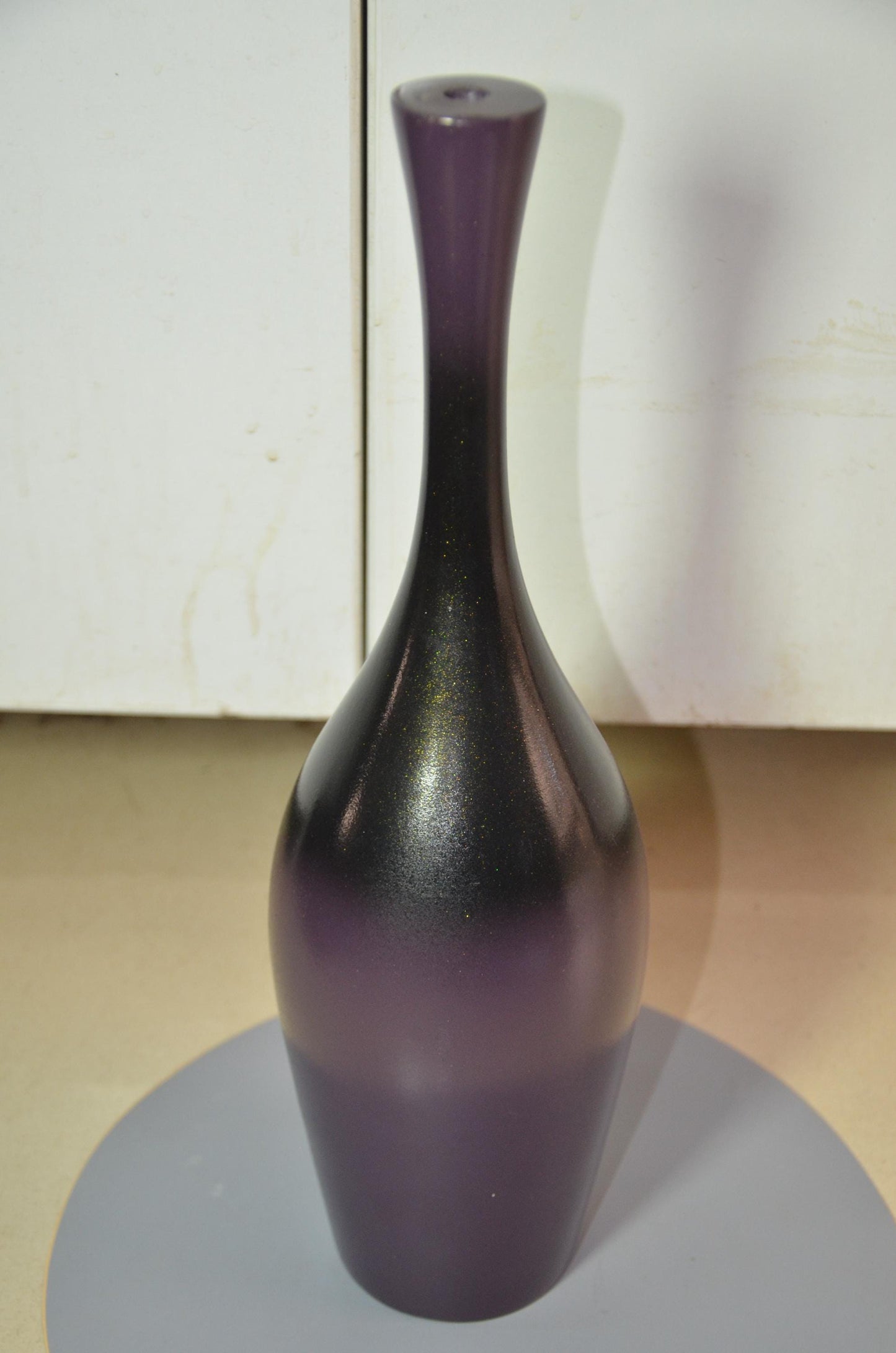 Tall Wooden Floor Vase | Purple and Black Ombre Trumpet Vessel, Nordic Decor
