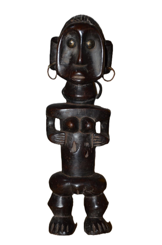 Authentic Ndekese Statue | Tribal Figure with Earrings | African Wood Art