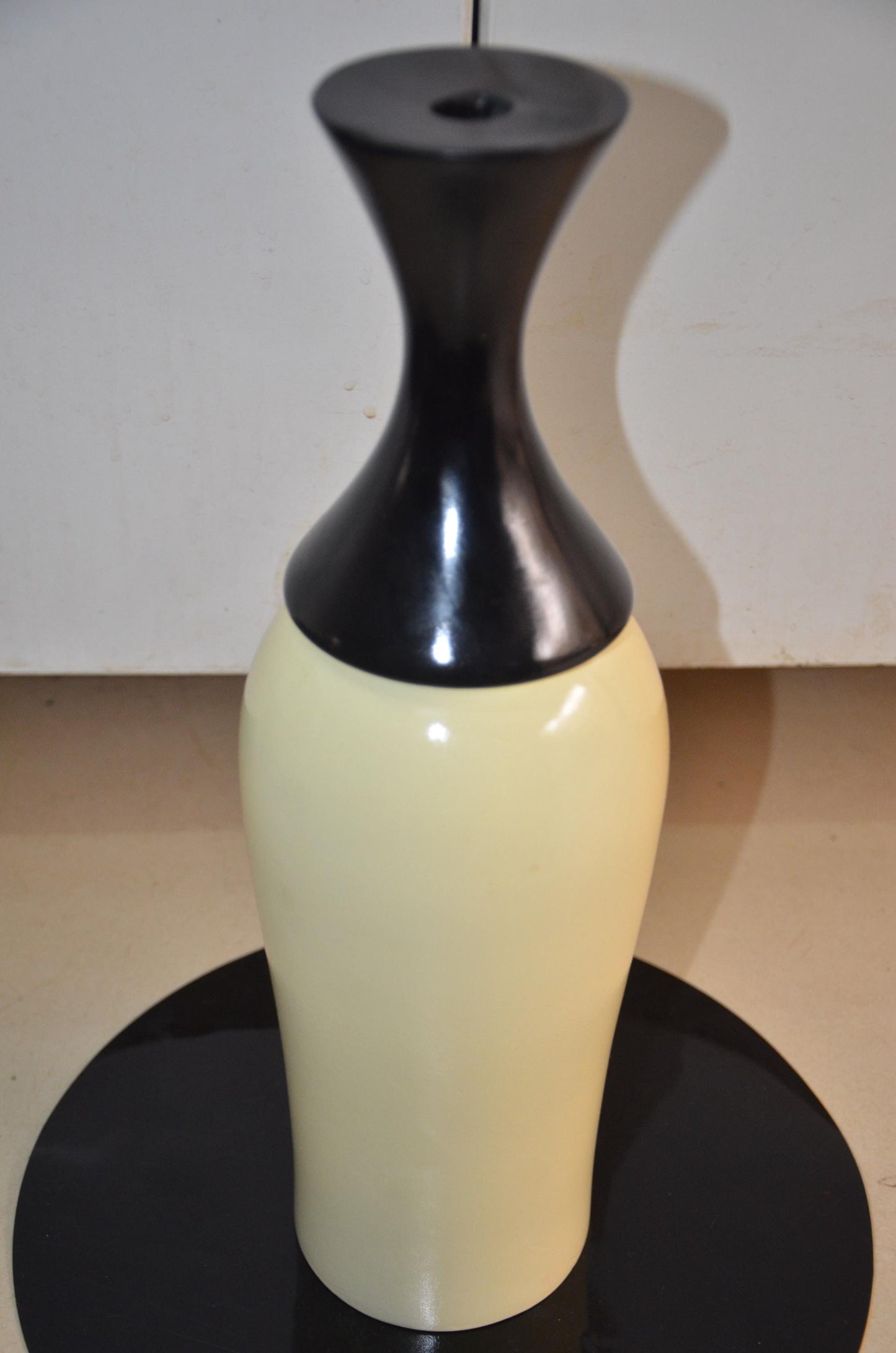 Tall Wooden Floor Vase | Black and Cream Hourglass Neck Vase