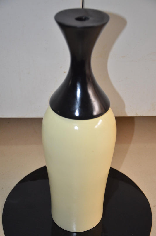 Tall Wooden Floor Vase | Black and Cream Hourglass Neck Vase