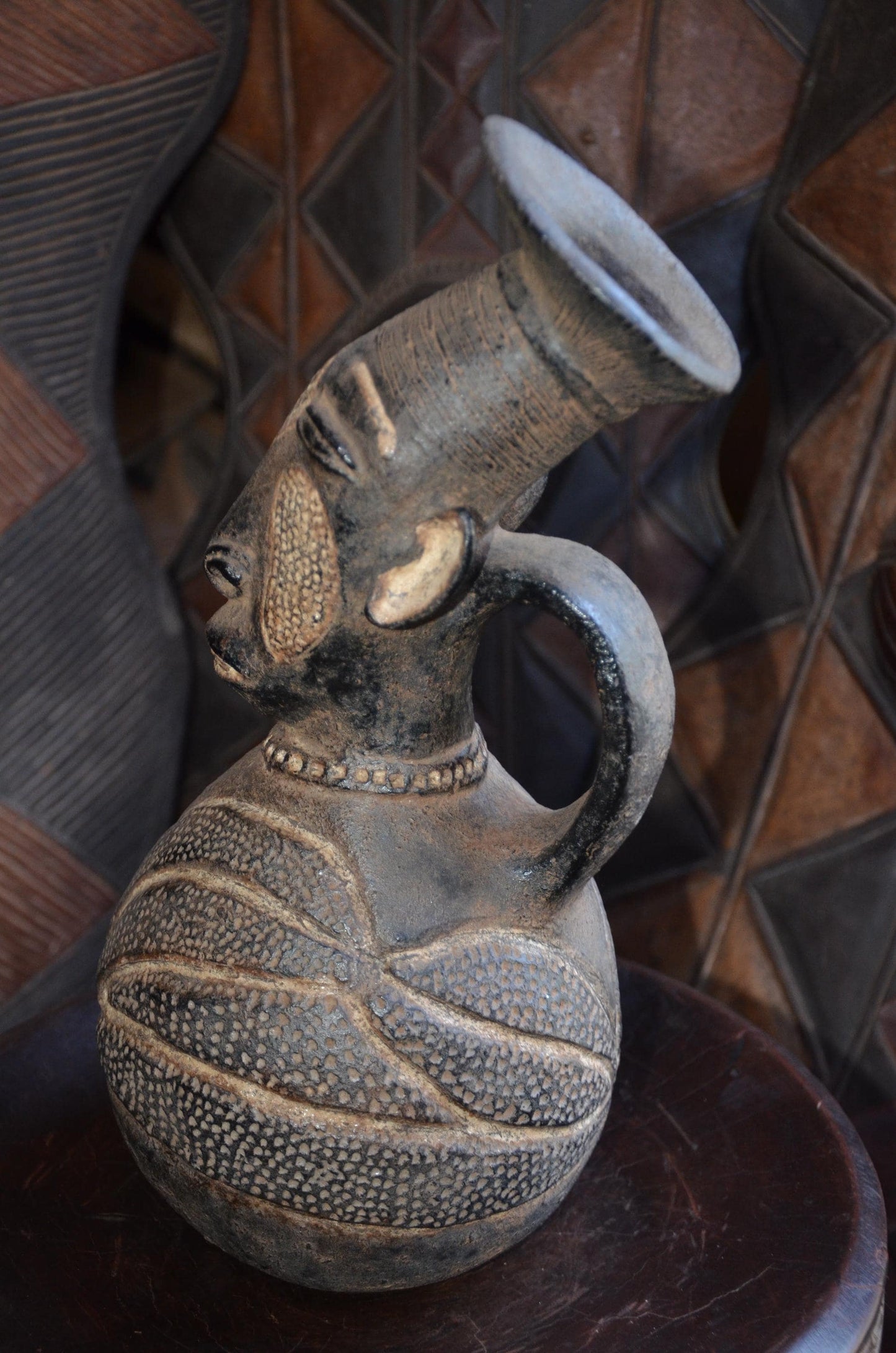 Authentic Mangbetu Pottery Vessel | Anthropomorphic Art | Congo Decor