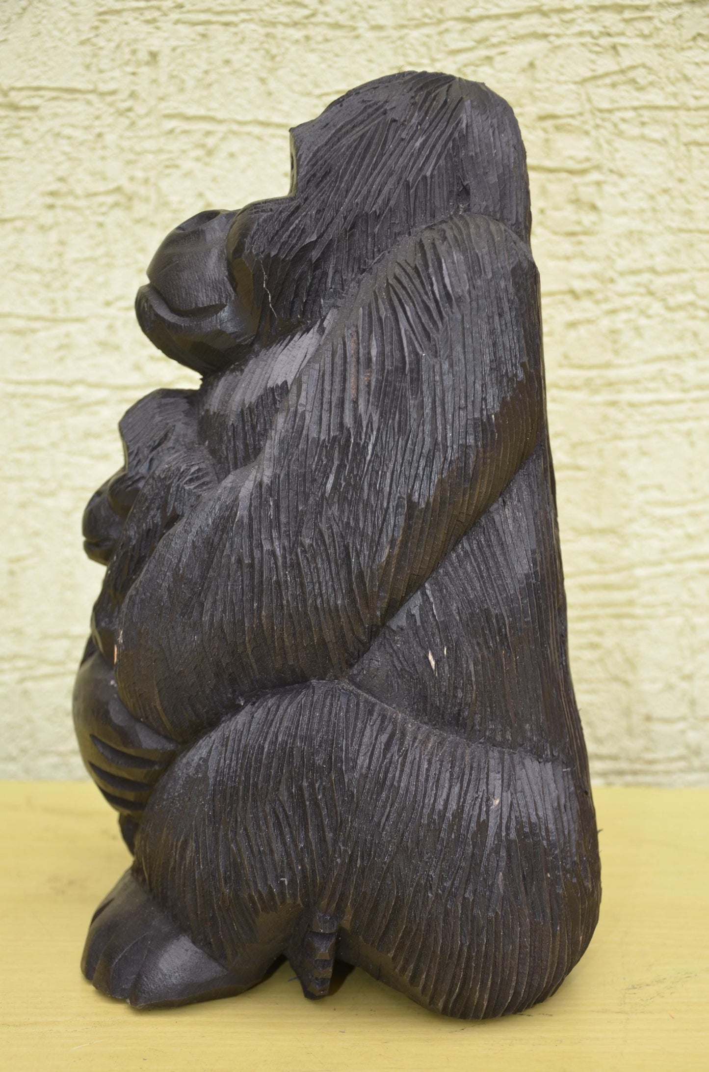 Seated Wooden Gorilla Maternity Sculpture | Wildlife Family Art Figurine