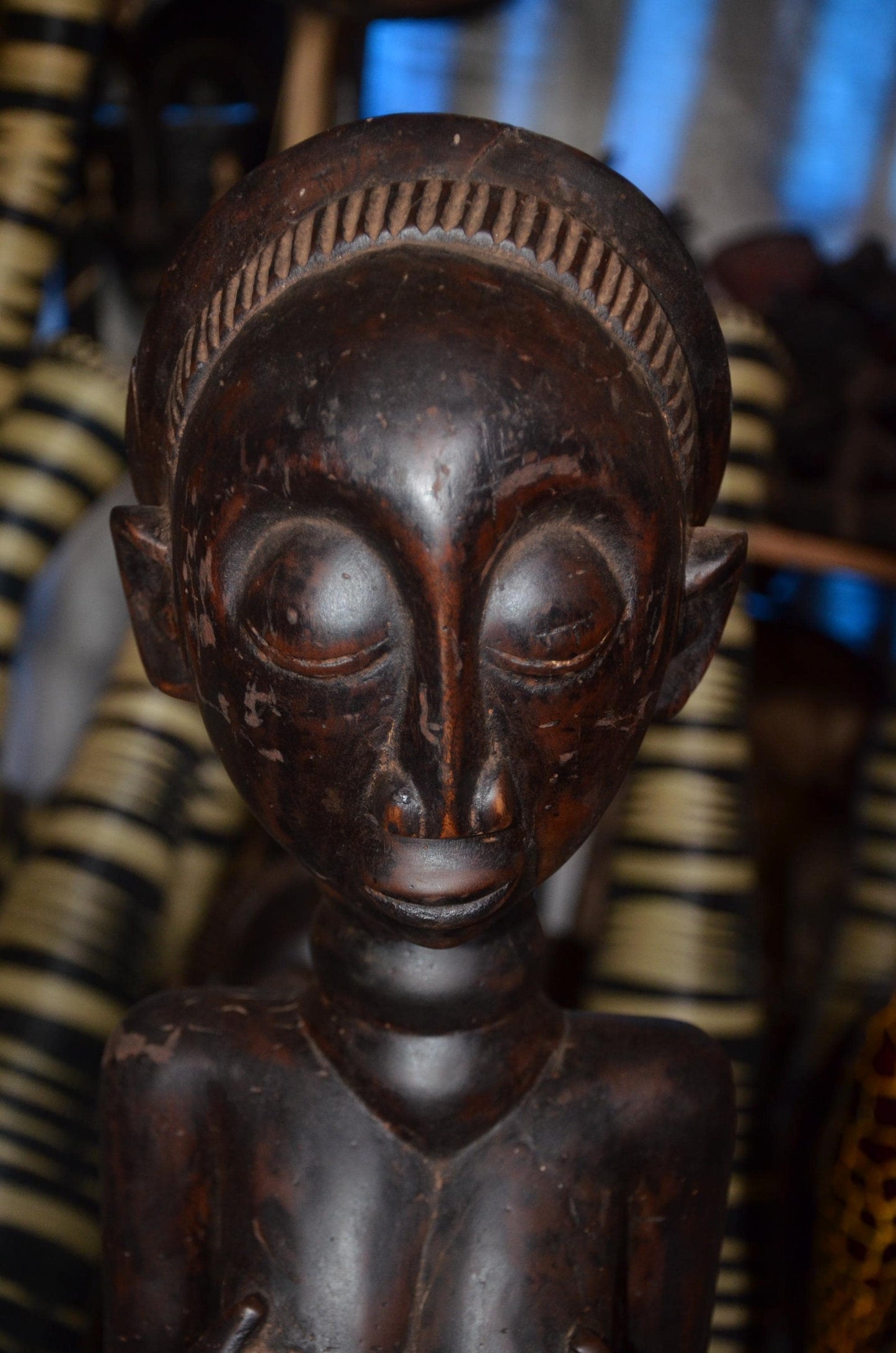 Luba Female Ancestor Fertility Figure - 29" Authentic Congo Wood Statue, Intricate Body Scarification, Prestige Tribal Art.