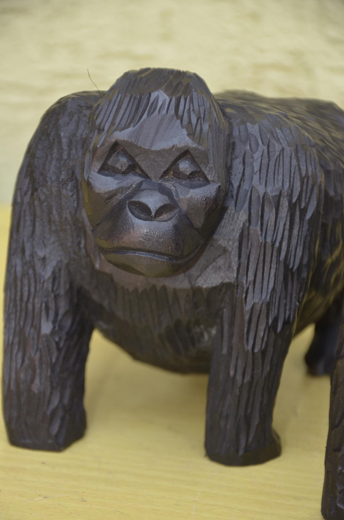 Hand Carved Wooden Gorilla Family Sculpture | Wildlife Art