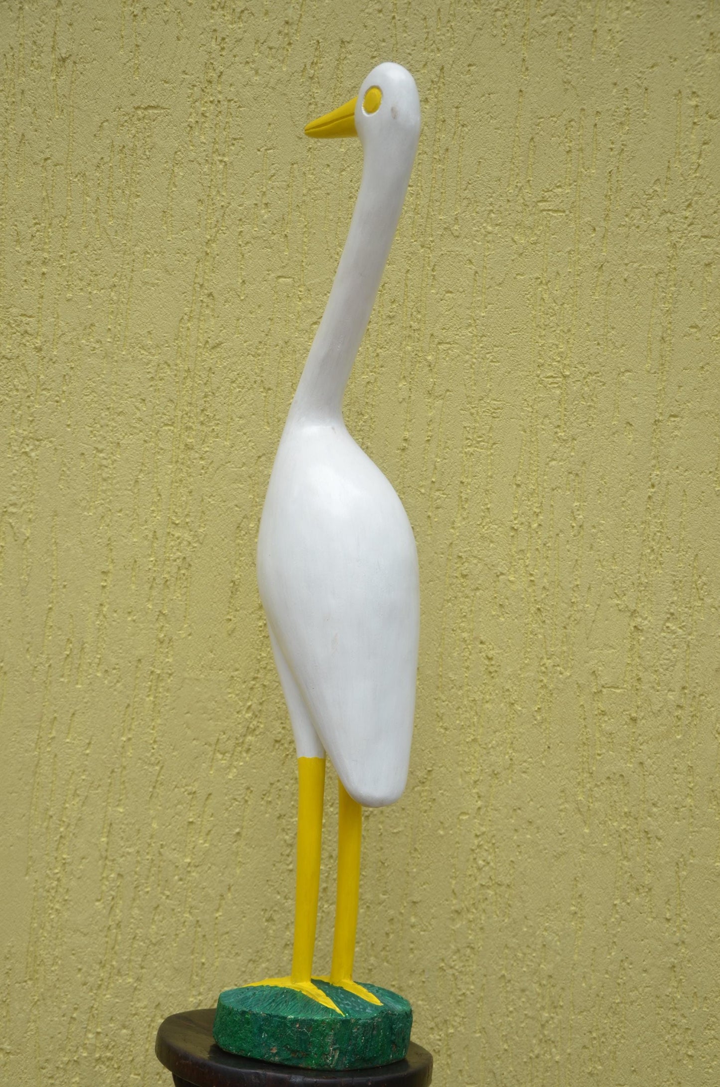 White Crane Garden Statue – 32" Hand-Carved Wood Egret Heron Outdoor Decor.