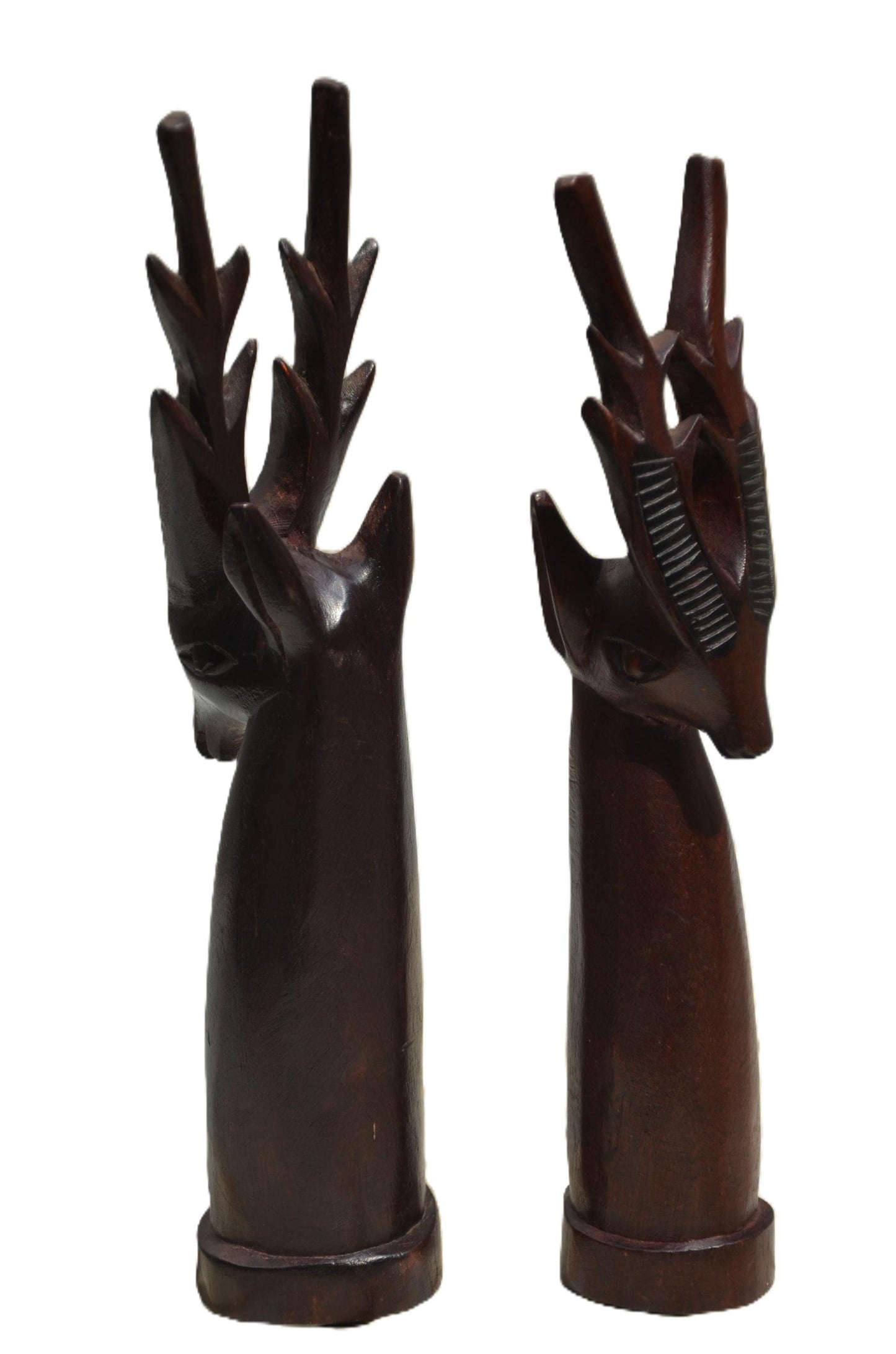 A Pair of Stag Deer Heads – Hand-Carved Wooden Wall Decor