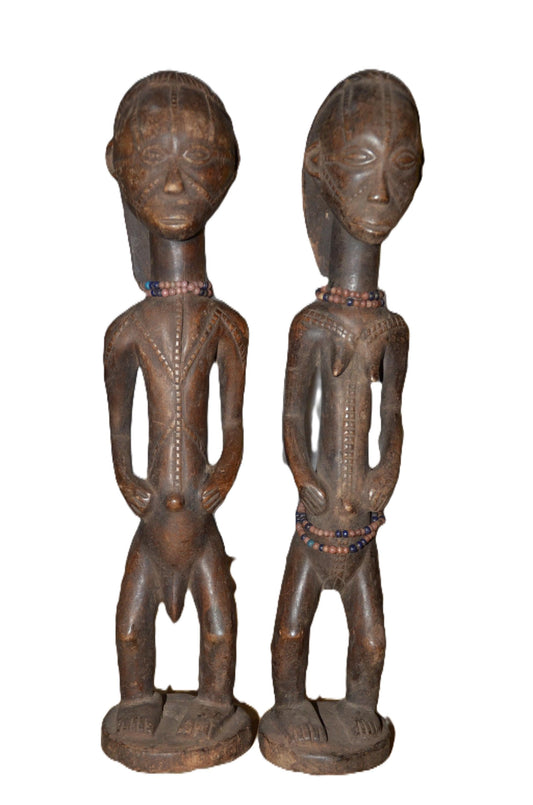 Tabwa Couple Statue | Authentic African Ancestral Art | Tribal Wood Carving