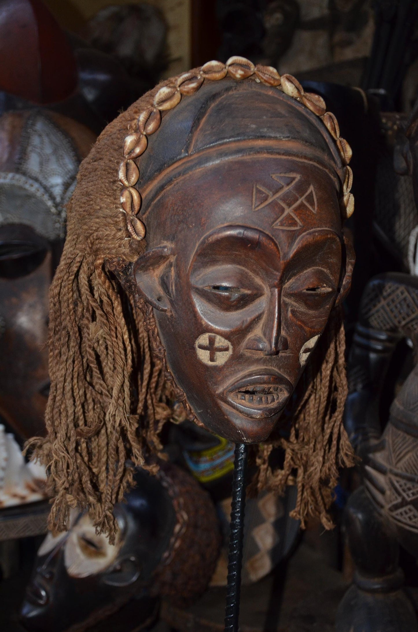 Chokwe Pwo Mask – 14" Hand-Carved Wood Female Spirit Mask – Tribal Wall Art