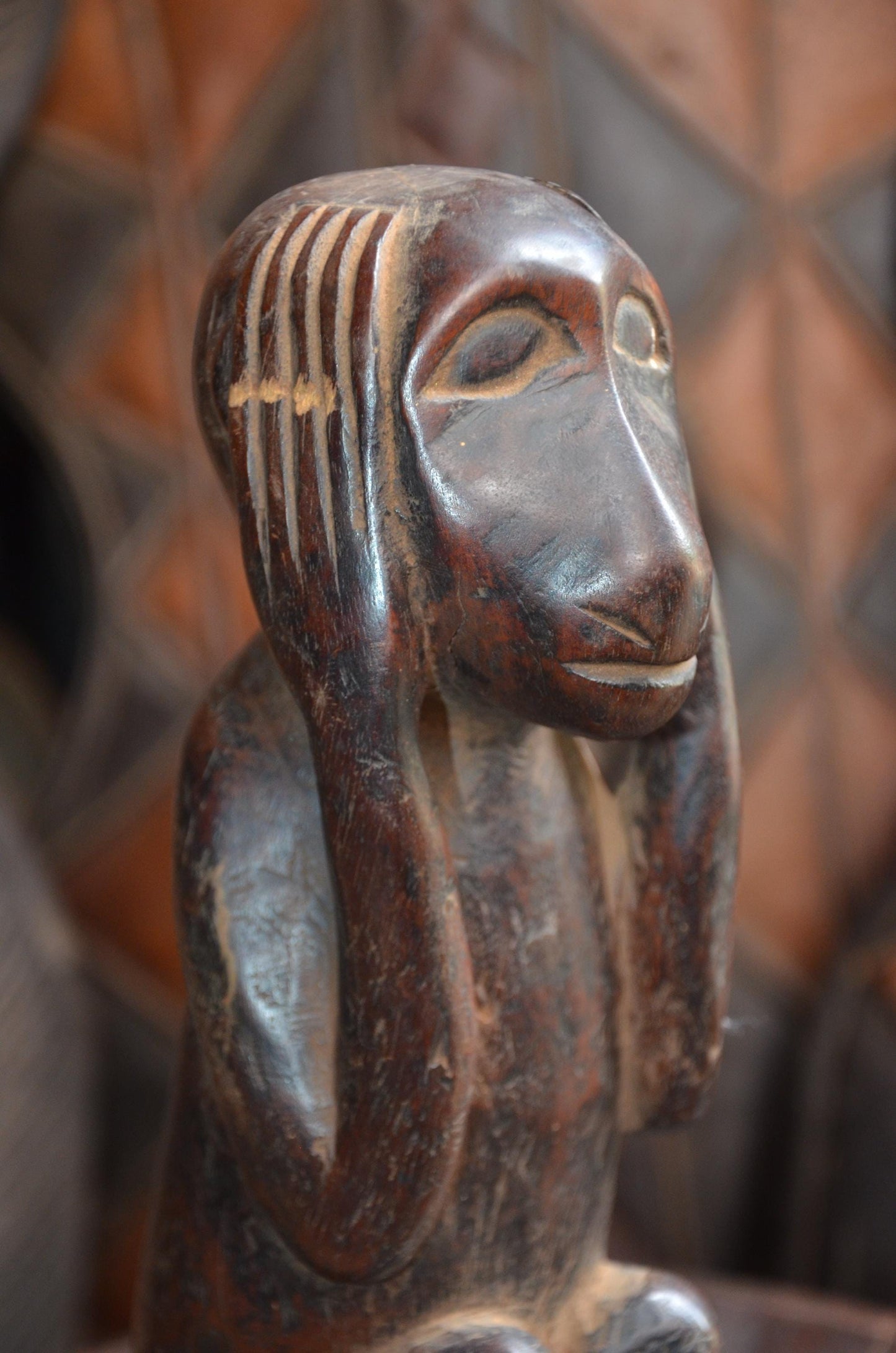 Authentic Hemba Chimpanzee Power Figure - 12" Hand-Carved Wood Soko Mutu Statue, Traditional Primate Ancestor Carving.
