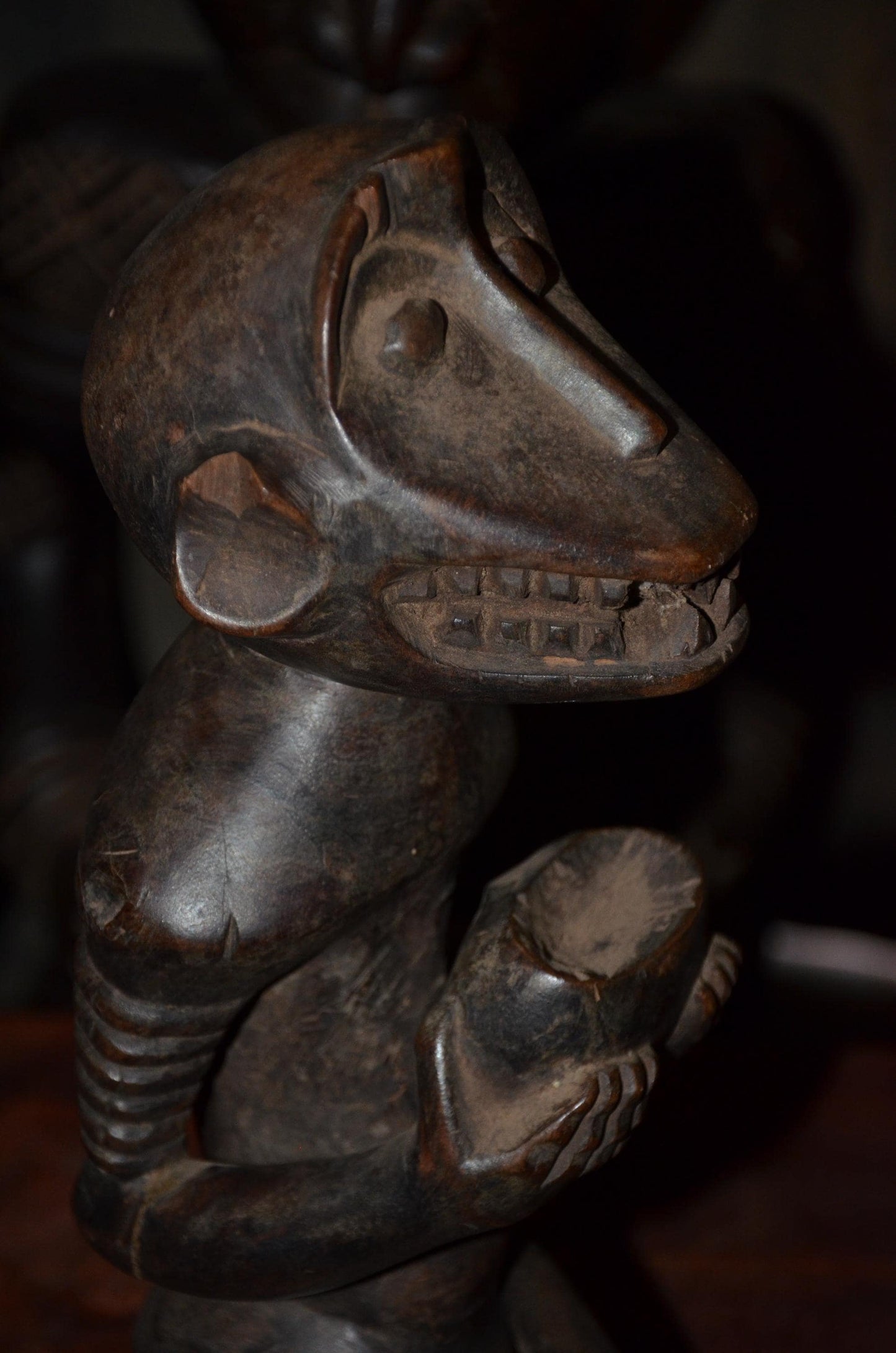 Songye Monkey Figure Power Fetish - 16" Authentic Congo Nkishi Statue, Zoomorphic Offering Bowl Carving, High-End African Tribal Collectible