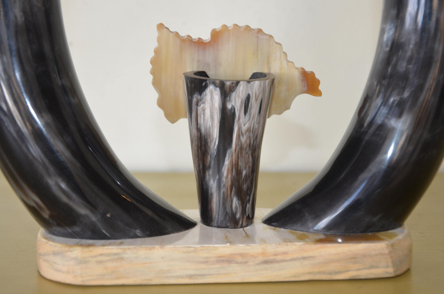 Handcrafted Rwandan Cow Horn Tabletop Sculpture | Authentic African Art Accent