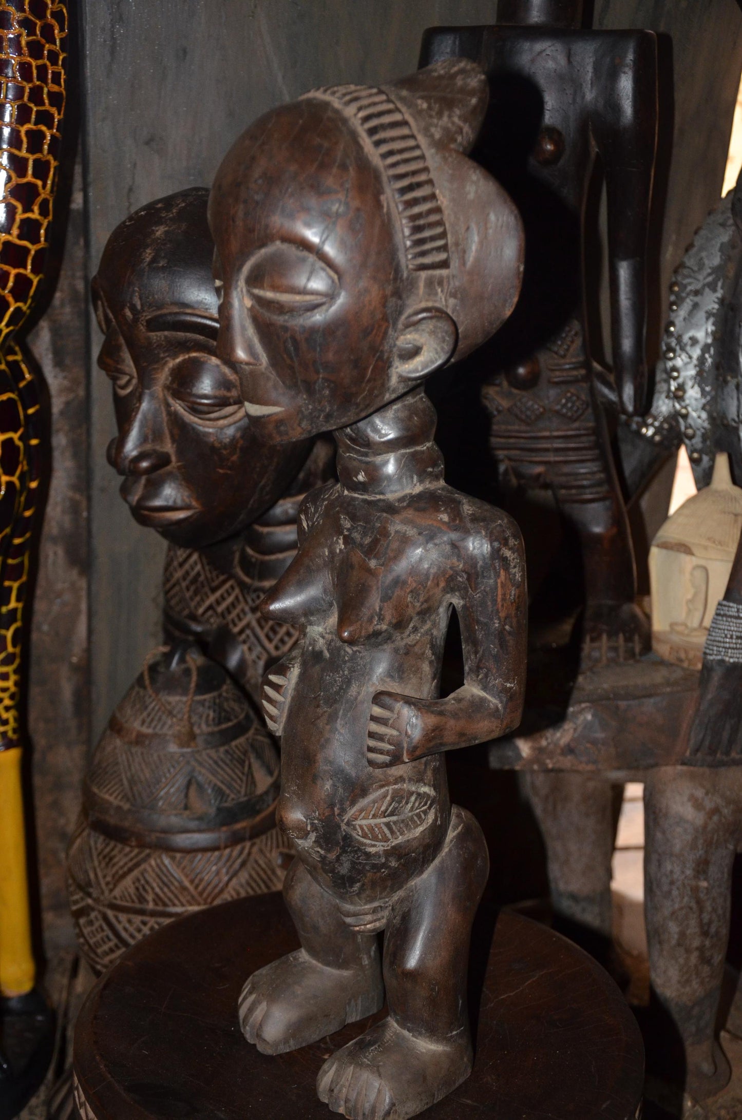 Luba Female Ancestor Fertility Figure - 29" Authentic Congo Wood Statue, Prestige Tribal Art, High-End African Sculpture