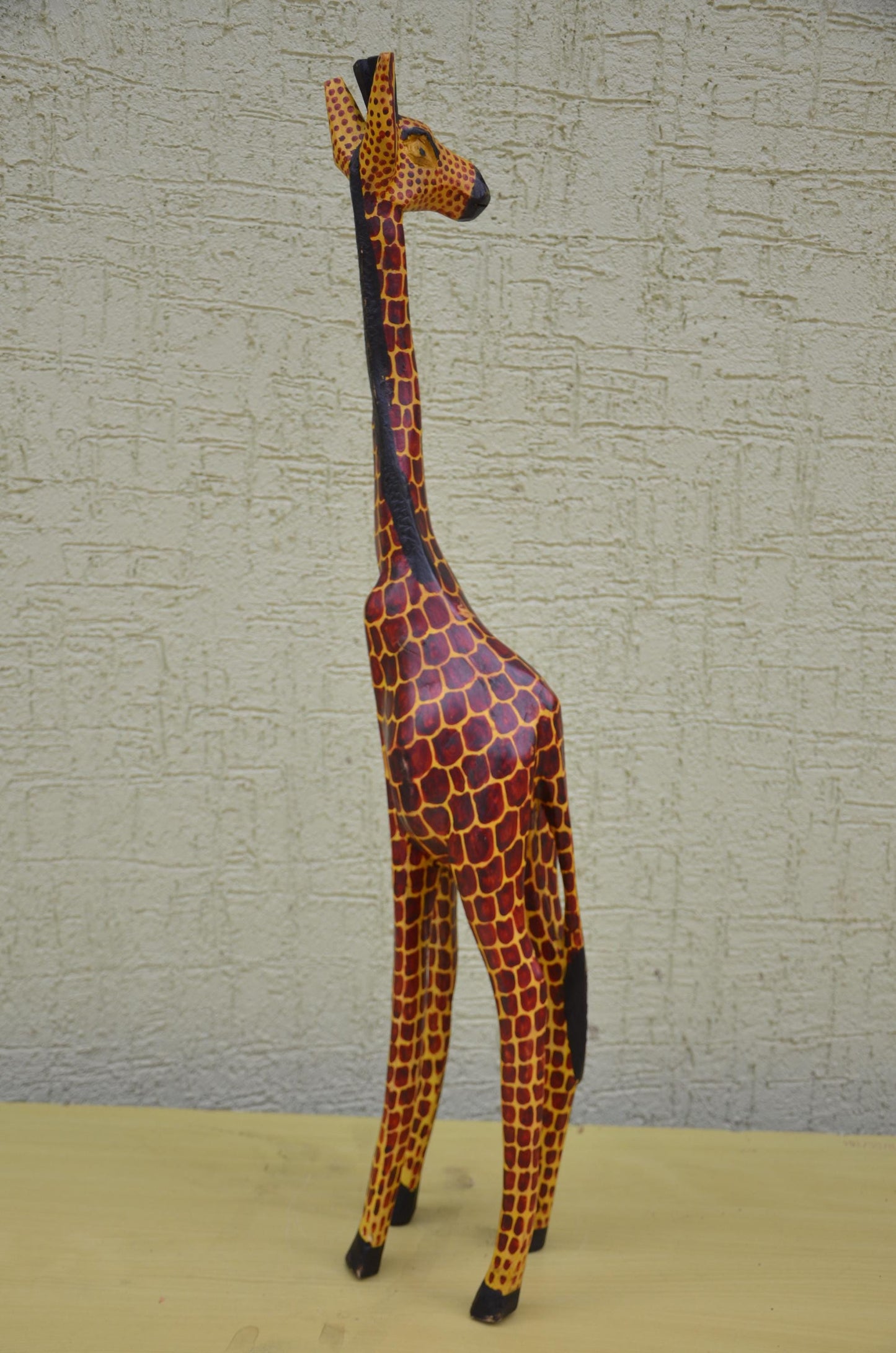 Hand-Painted Wooden Giraffe Sculpture | Towering African Wildlife Art Figurine