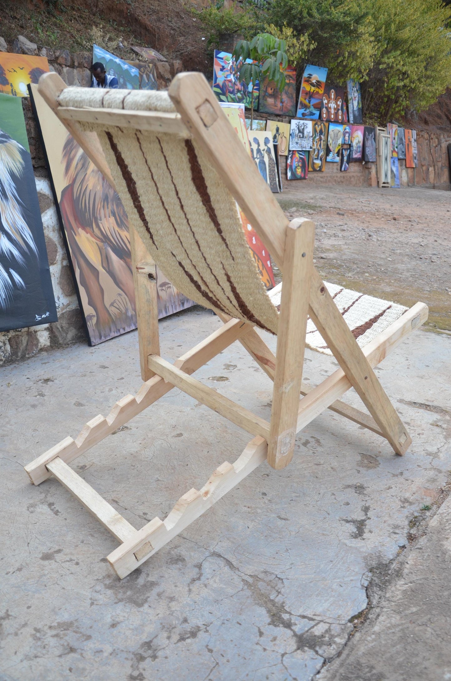 Hand-Woven African Sling Chair | Artisanal Folding Deck Chair