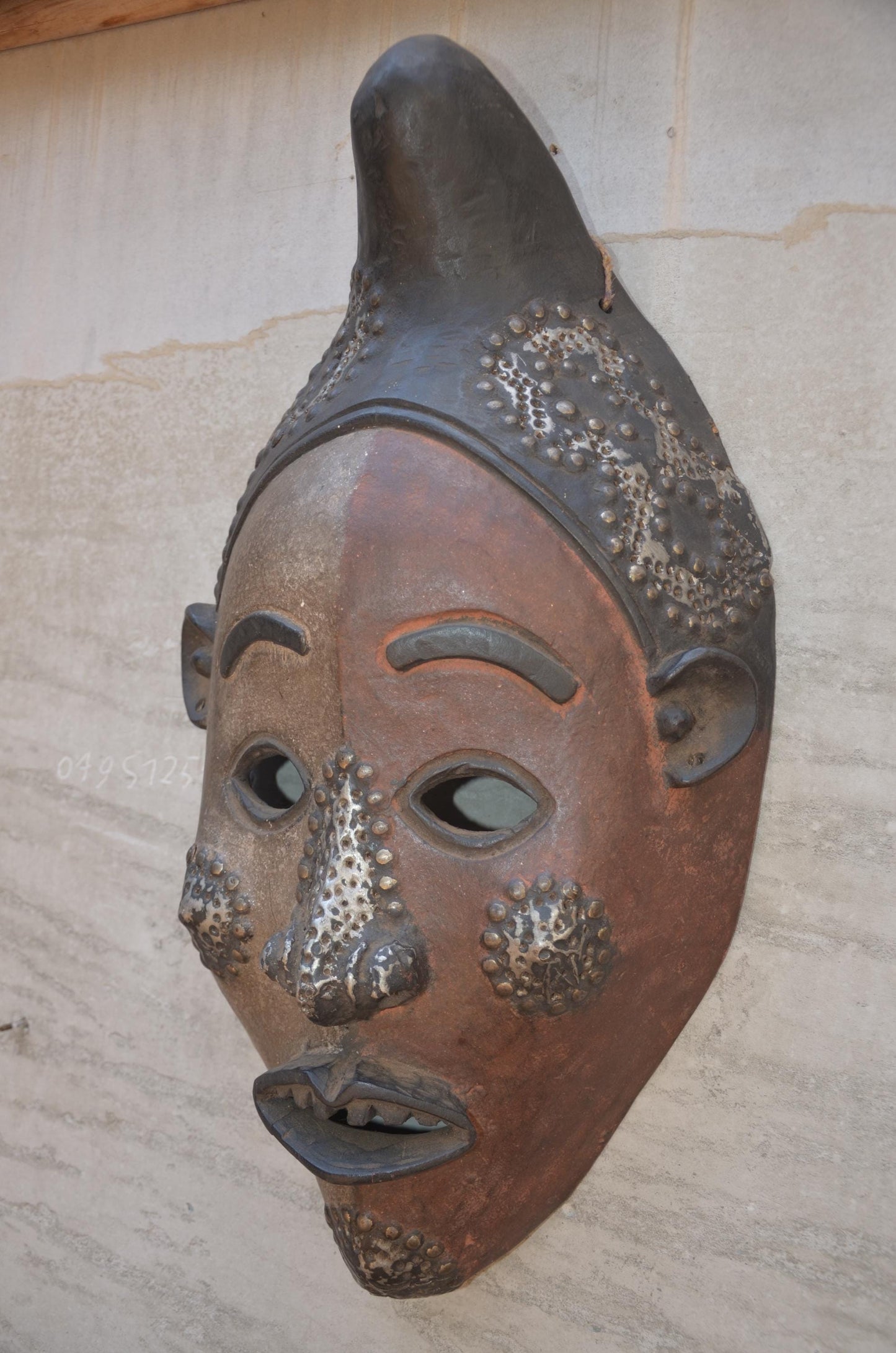 Large Yaure Yaure Mask - 24" Two-Tone African Wood Carving, Metallic Tack Details, Ivory Coast Tribal Wall Sculpture.