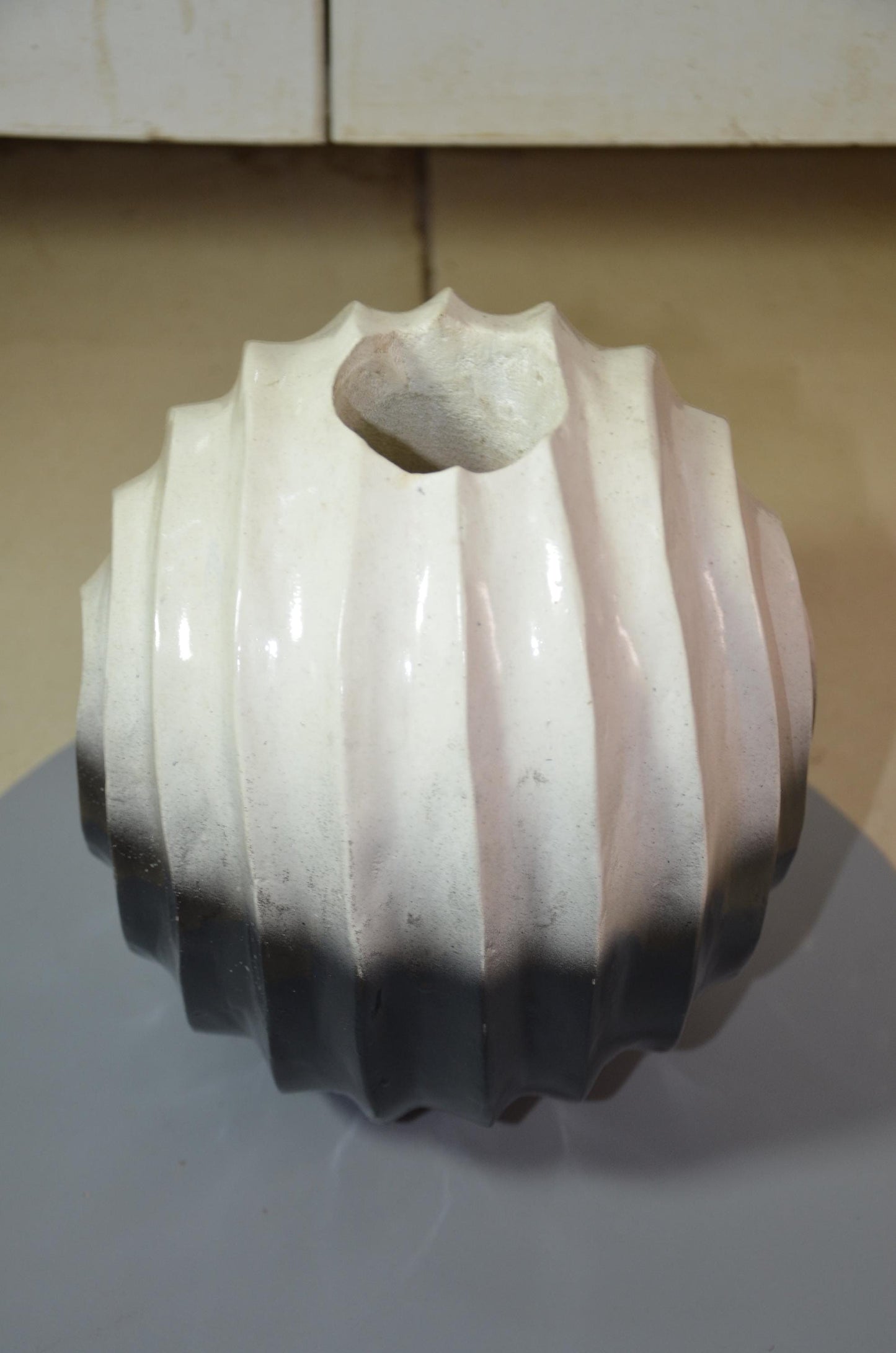 Fluted Pumpkin Vase Duo | Hand-Carved Wood, Metallic Olive Gold Finish