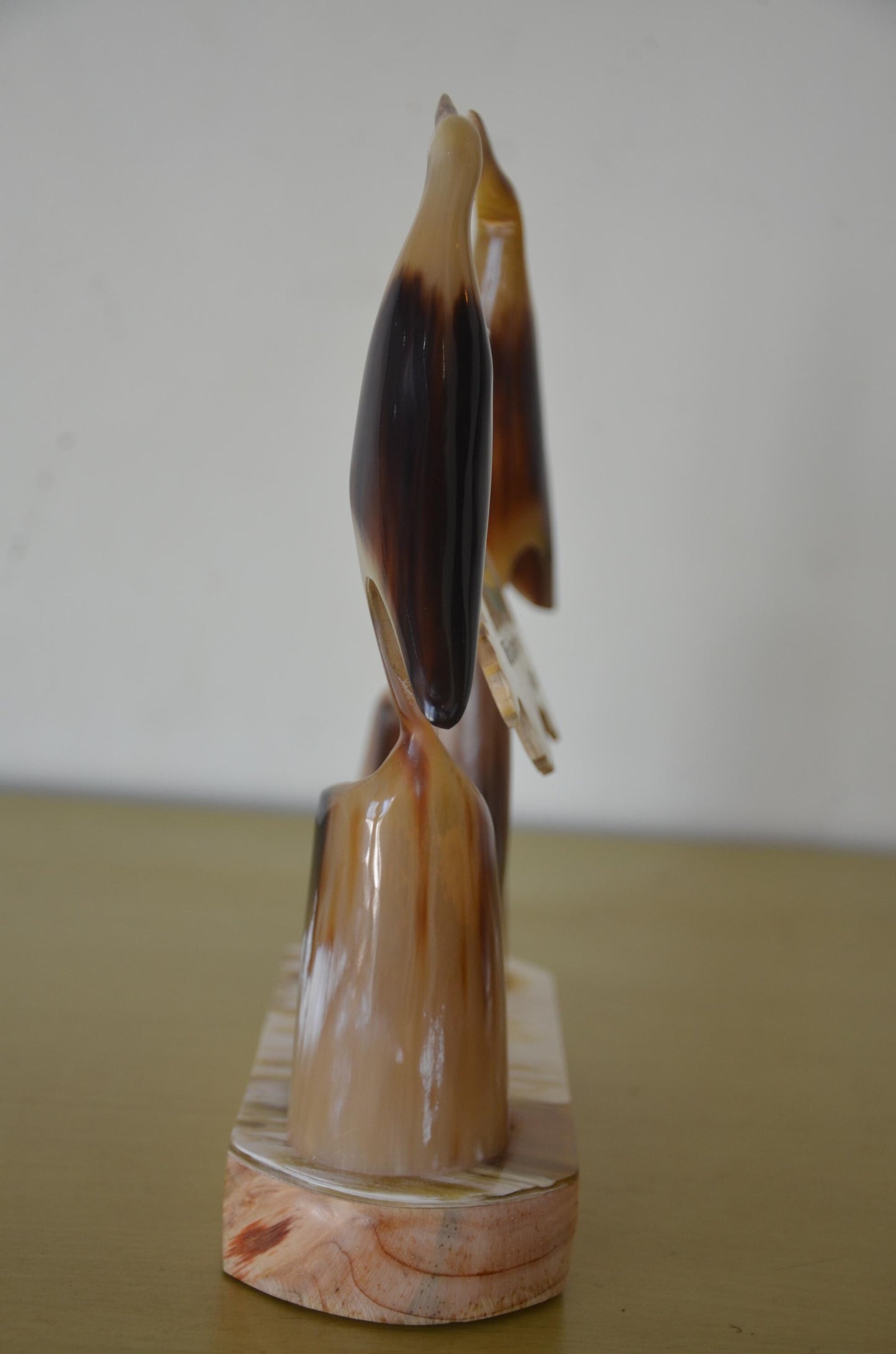 Handcrafted African Ankole Cow Horn Desk Organizer | Polished Bull Horn Bird Sculpture