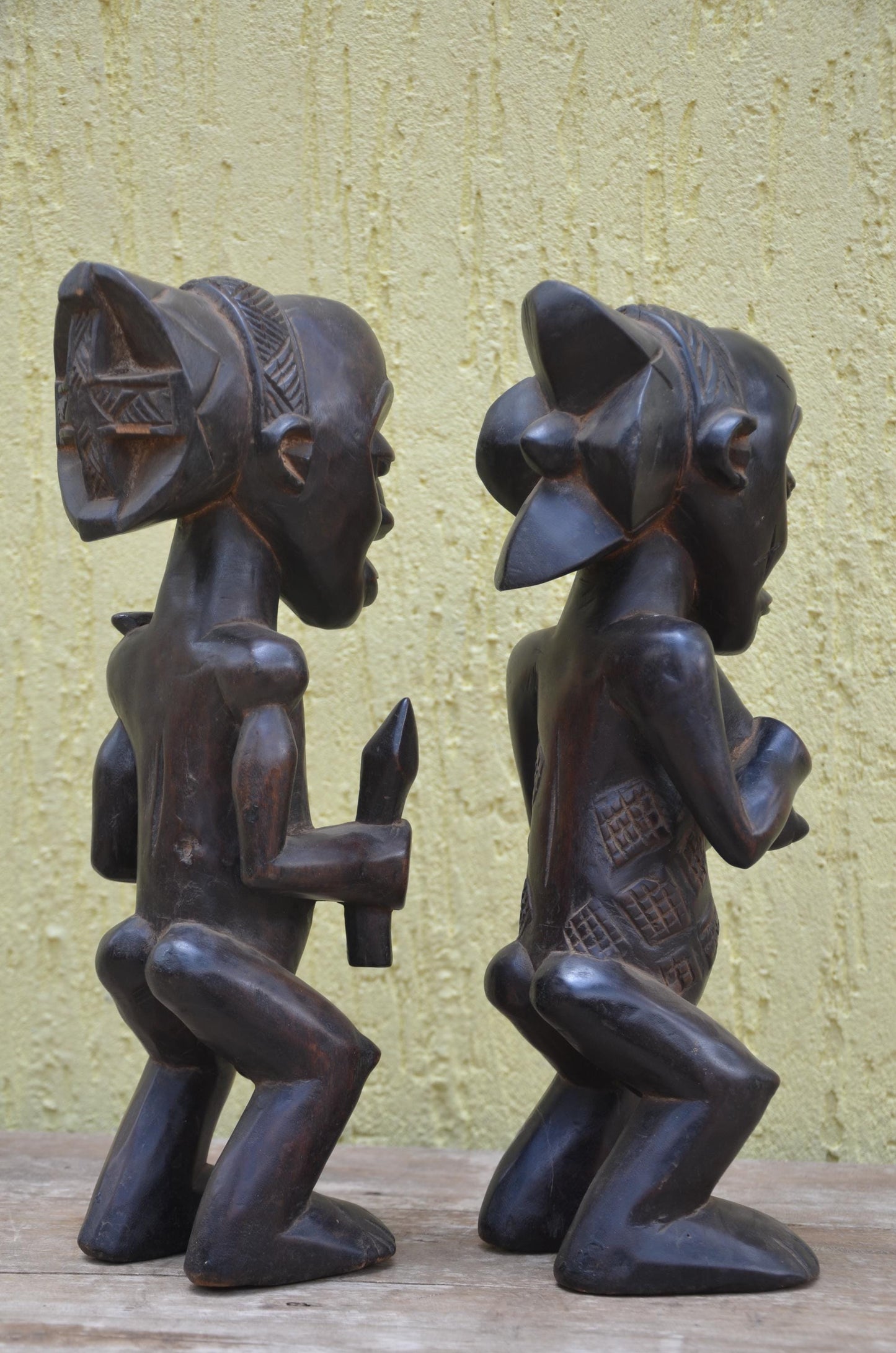 Tabwa Ancestor Figures – 17" Hand-Carved Wood Congo Couple – Tribal Art.