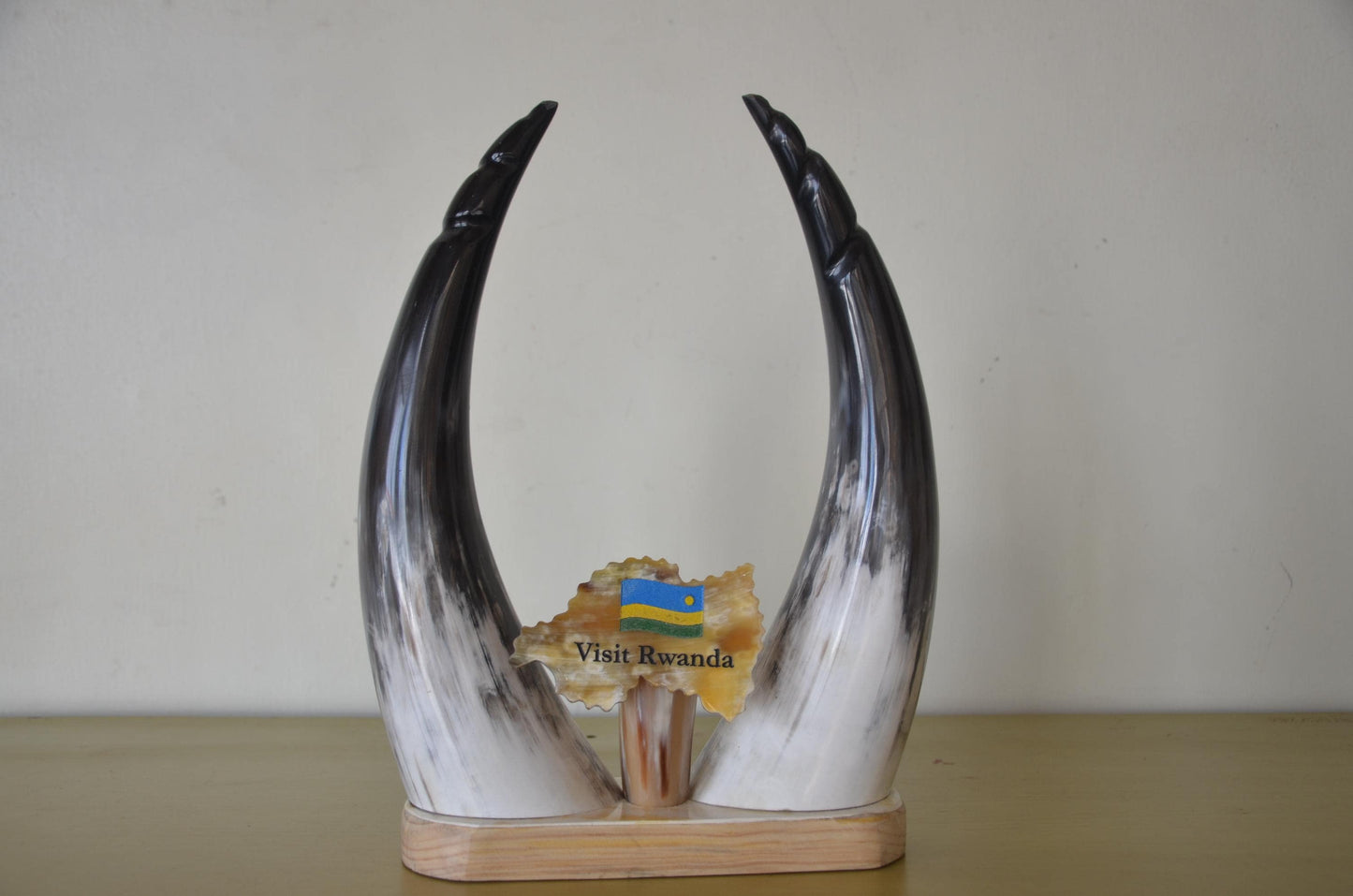 Handcrafted Rwandan Cow Horn Tabletop Sculpture | Authentic African Art Accent