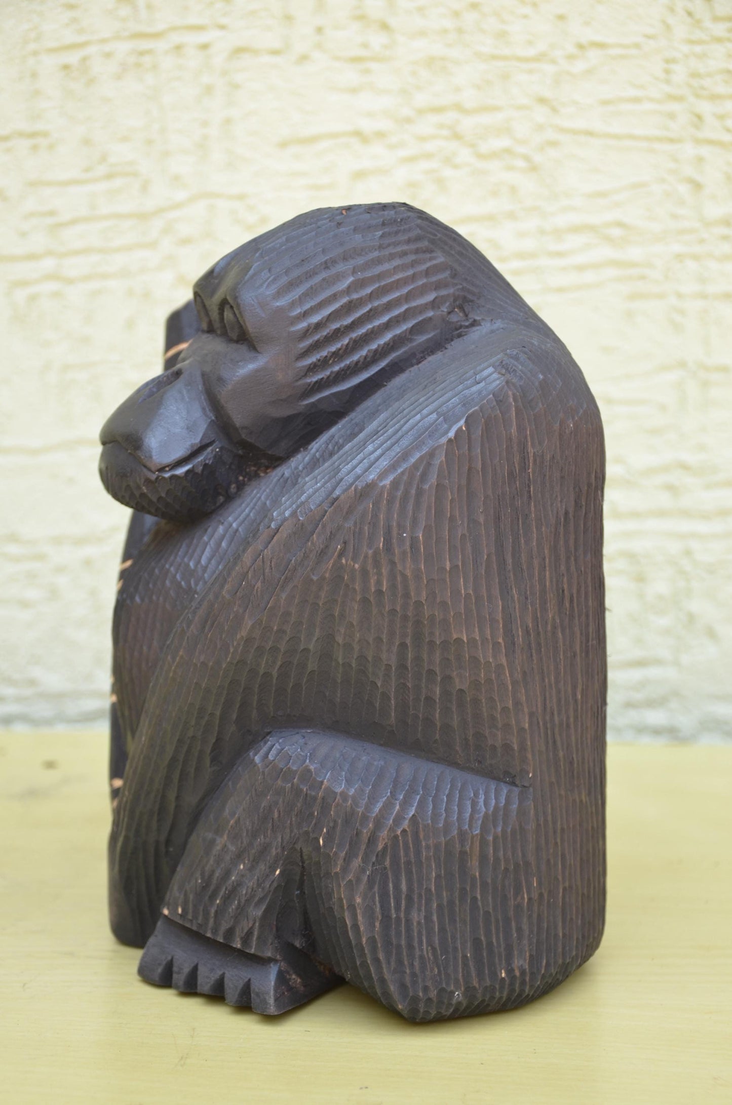 Hand Carved Wooden Gorilla with Bamboo | Wildlife Art
