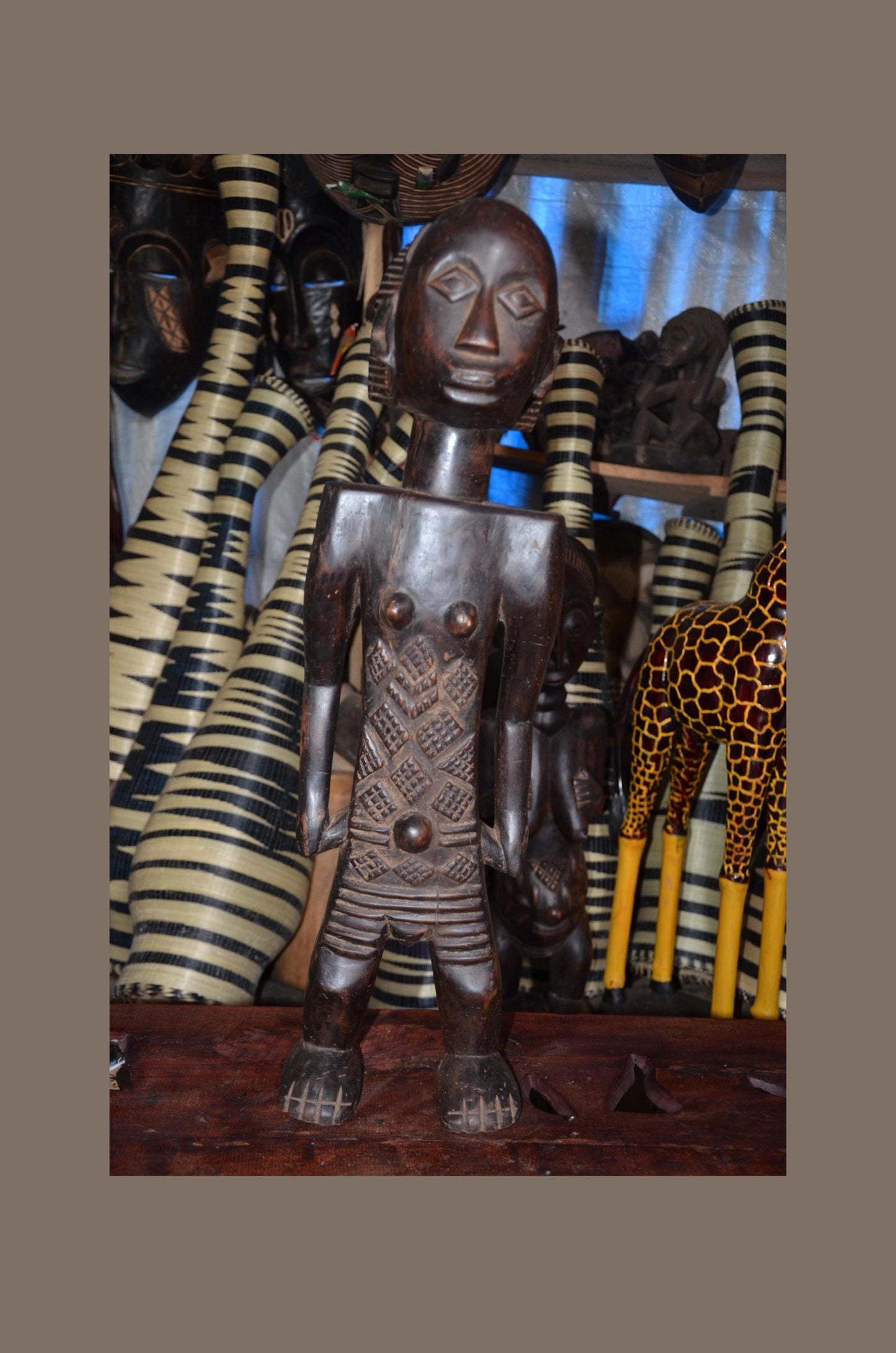 Tabwa or Luba Ancestor Figure - 29" Authentic Congo Wood Statue, Prestige Tribal Art, High-End African Sculpture.