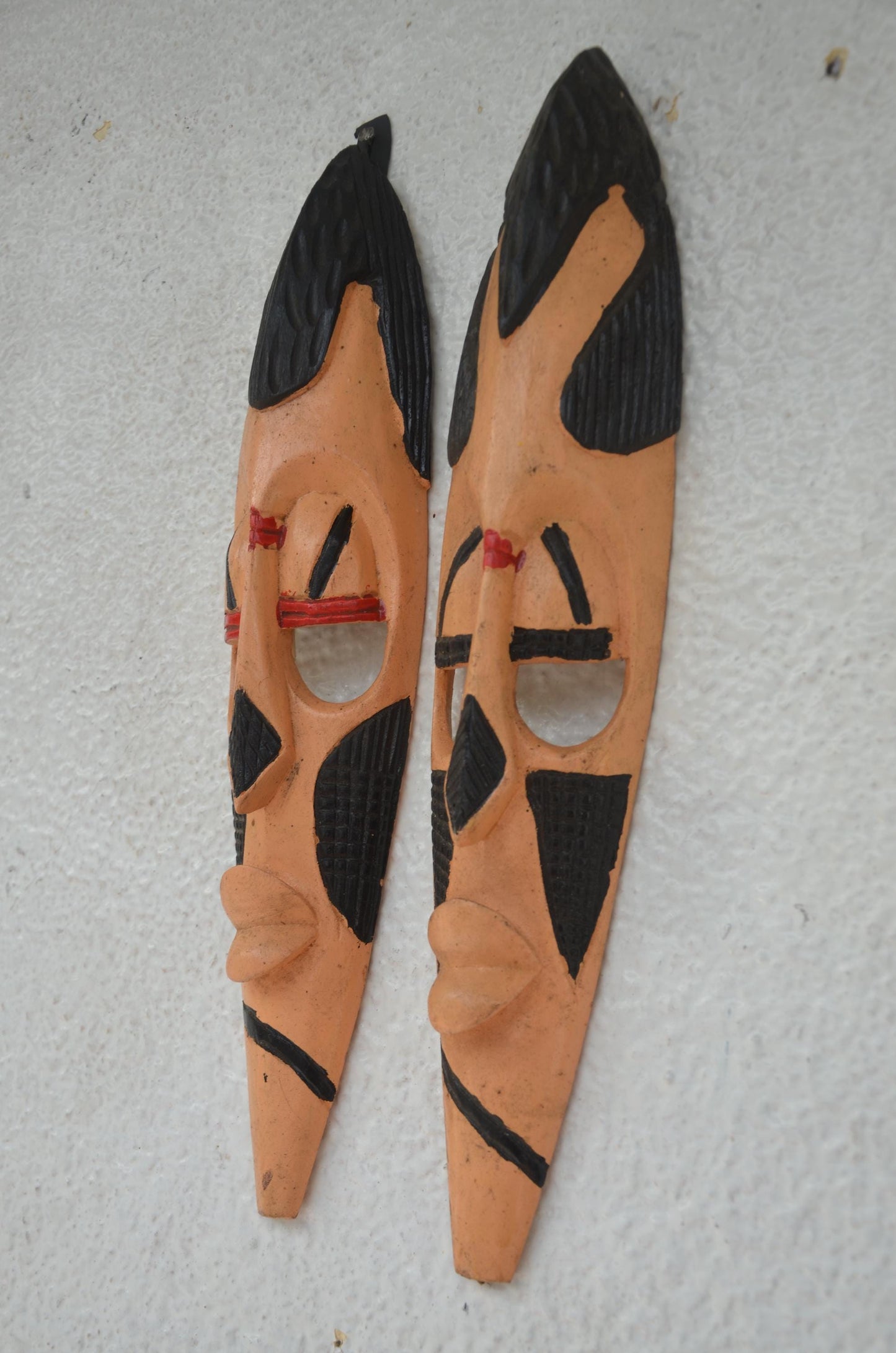 Wood Wall Art – Rwandan Nyiginya Kingdom Couple Masks, Hand-Carved African Wall Decor