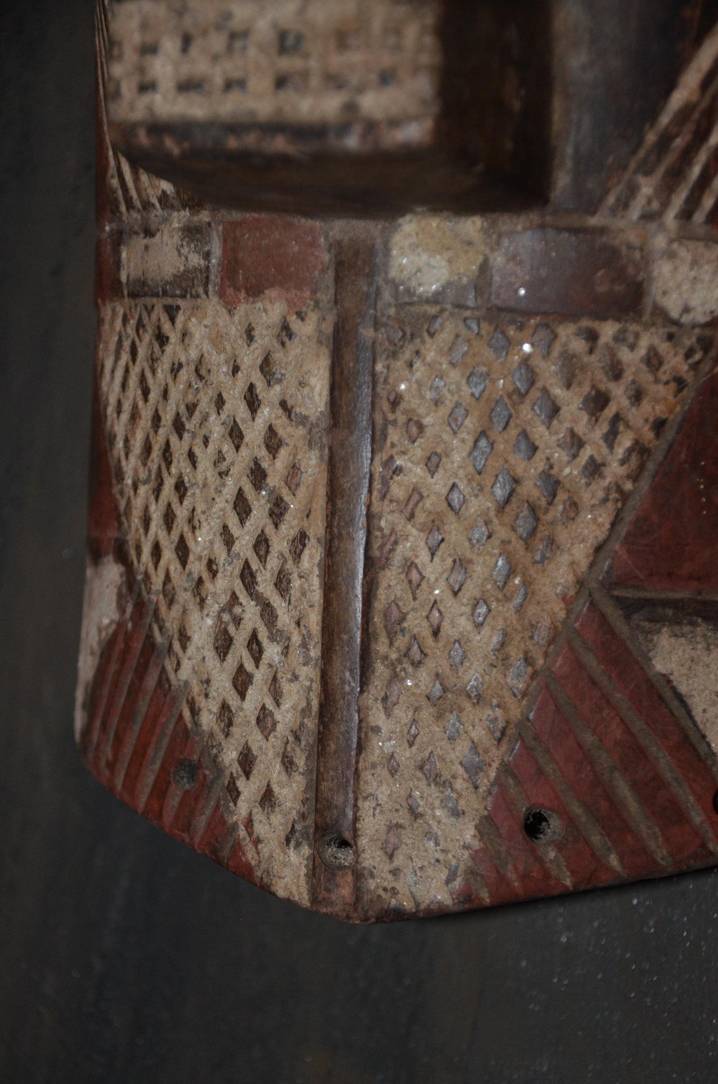 Marka Ntomo Polychrome Mask - 21" Authentic Mali Maraka Wood Carving, Three-Horned Initiation Face Mask.
