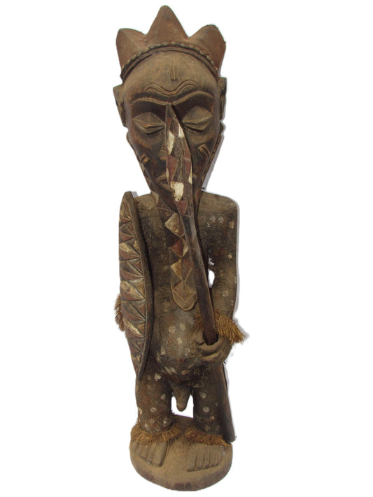 Antique Pende Tribe " Warrior Chief" Original Vintage Statue Carved Wood Congolese Sculpture Africa.