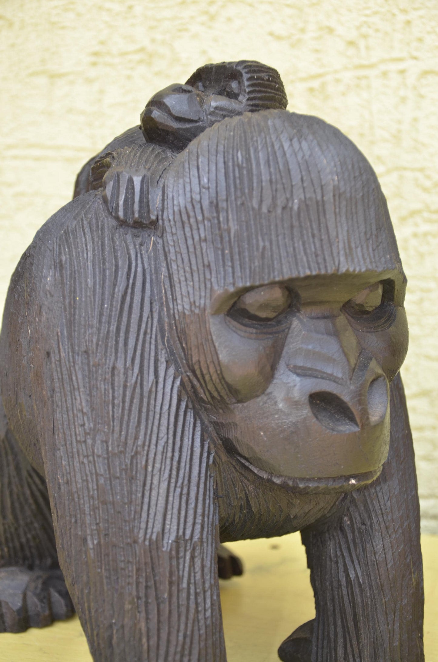 Large Hand Carved Wooden Gorilla and Baby | Wildlife Art