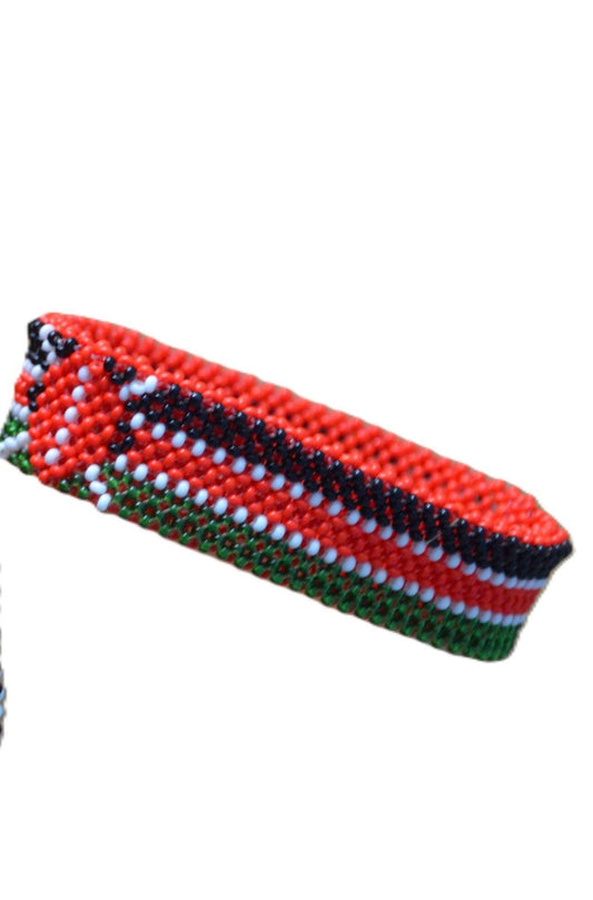 Kenyan Flag Beaded Bracelets One Pair, Handmade African Kenya Pride Jewelry, Maasai Beadwork Set