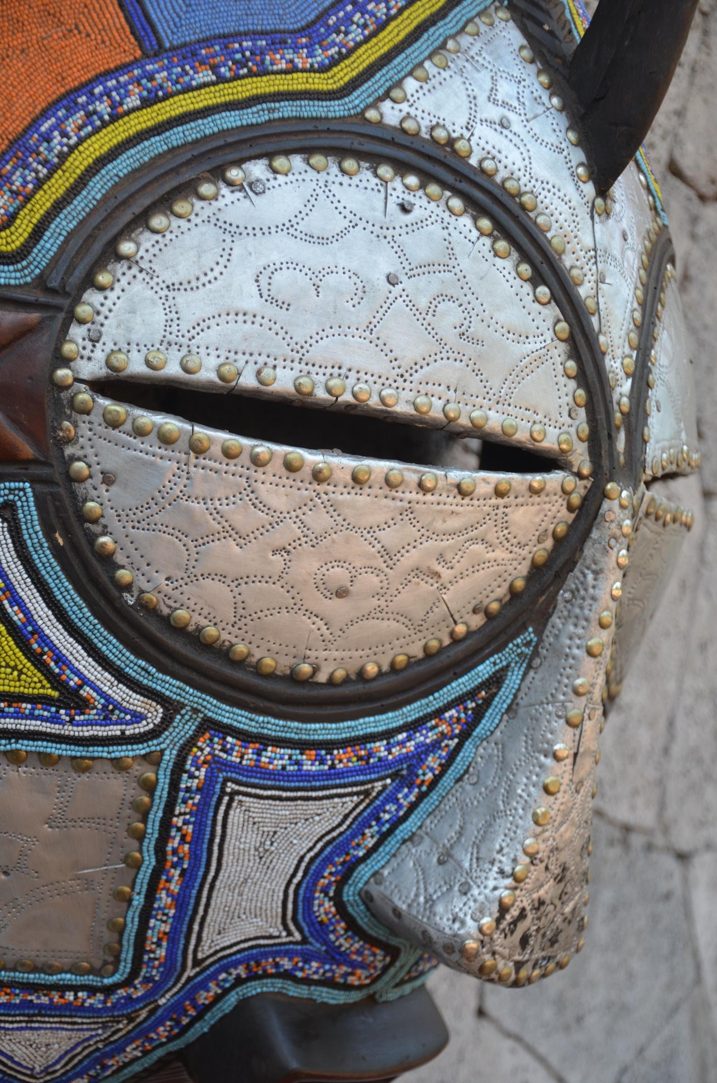 Marka-Styled Ghanaian Mask | Large Decorative Metal-Clad Art