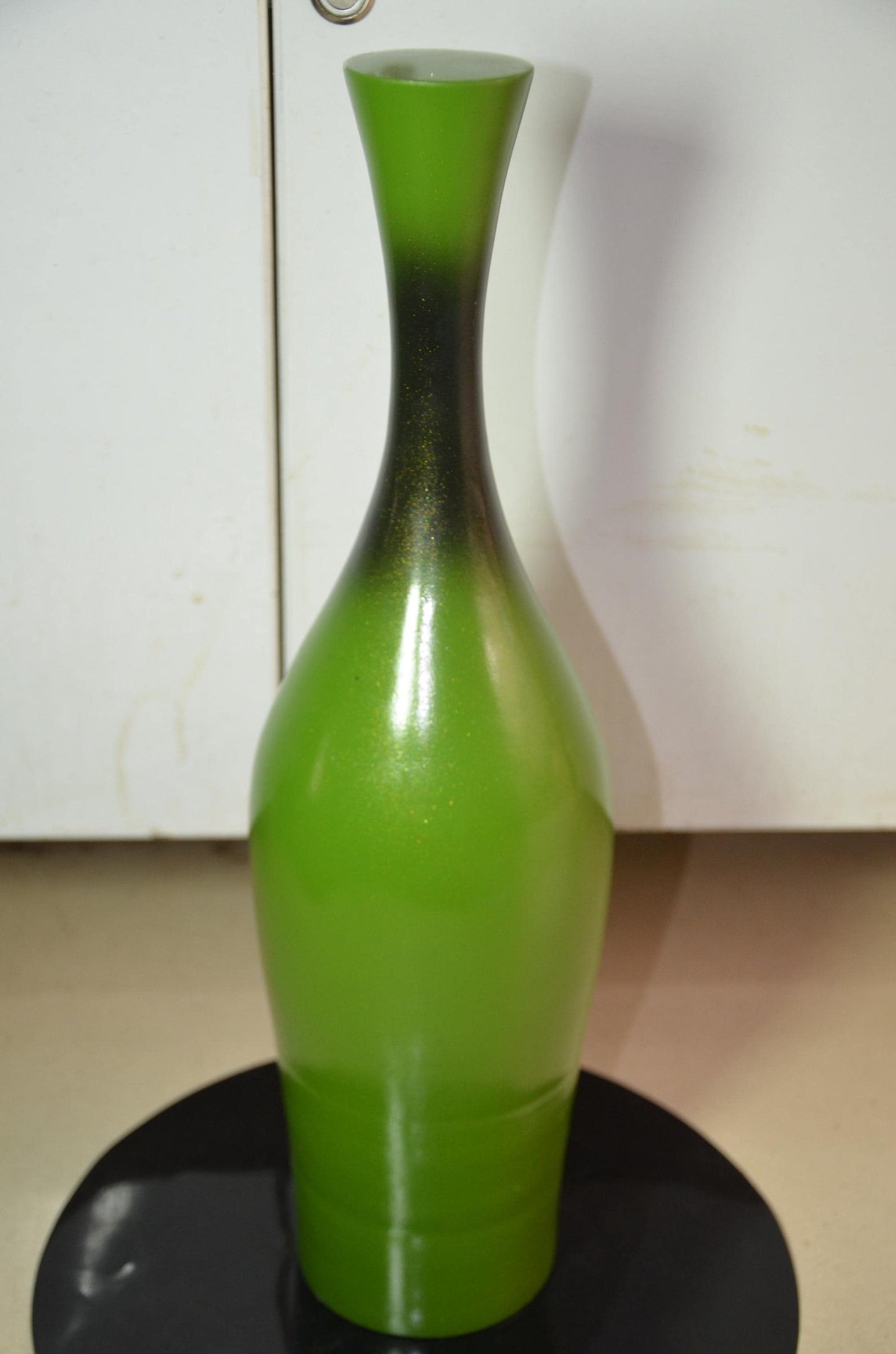 Tall Wooden Floor Vase | Apple Green Black Ombre Trumpet Vessel, Nordic Decor