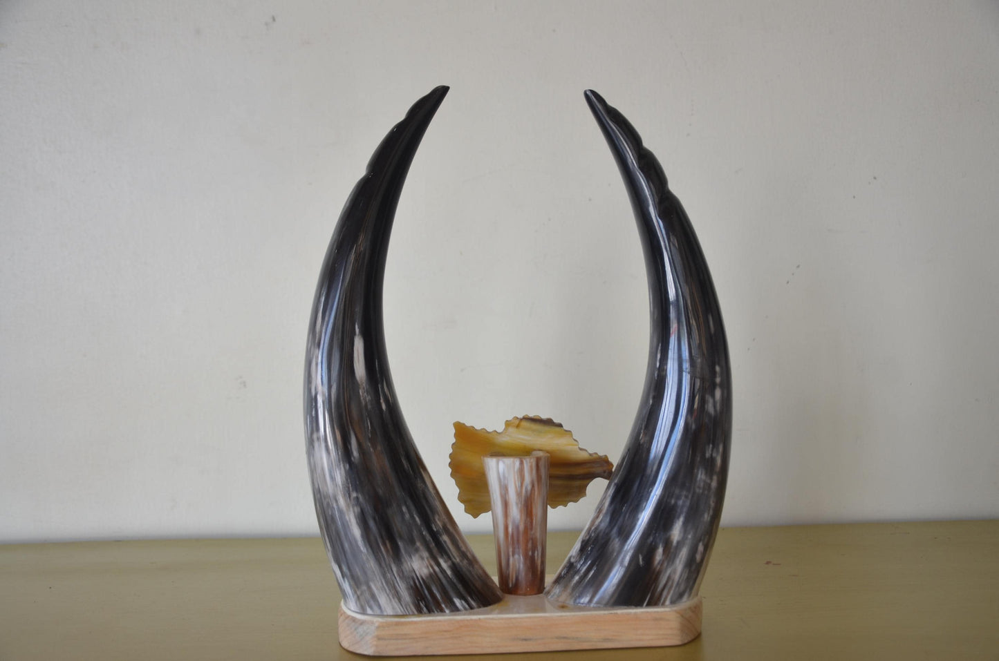 Handcrafted Rwandan Cow Horn Tabletop Sculpture | Authentic African Art Accent