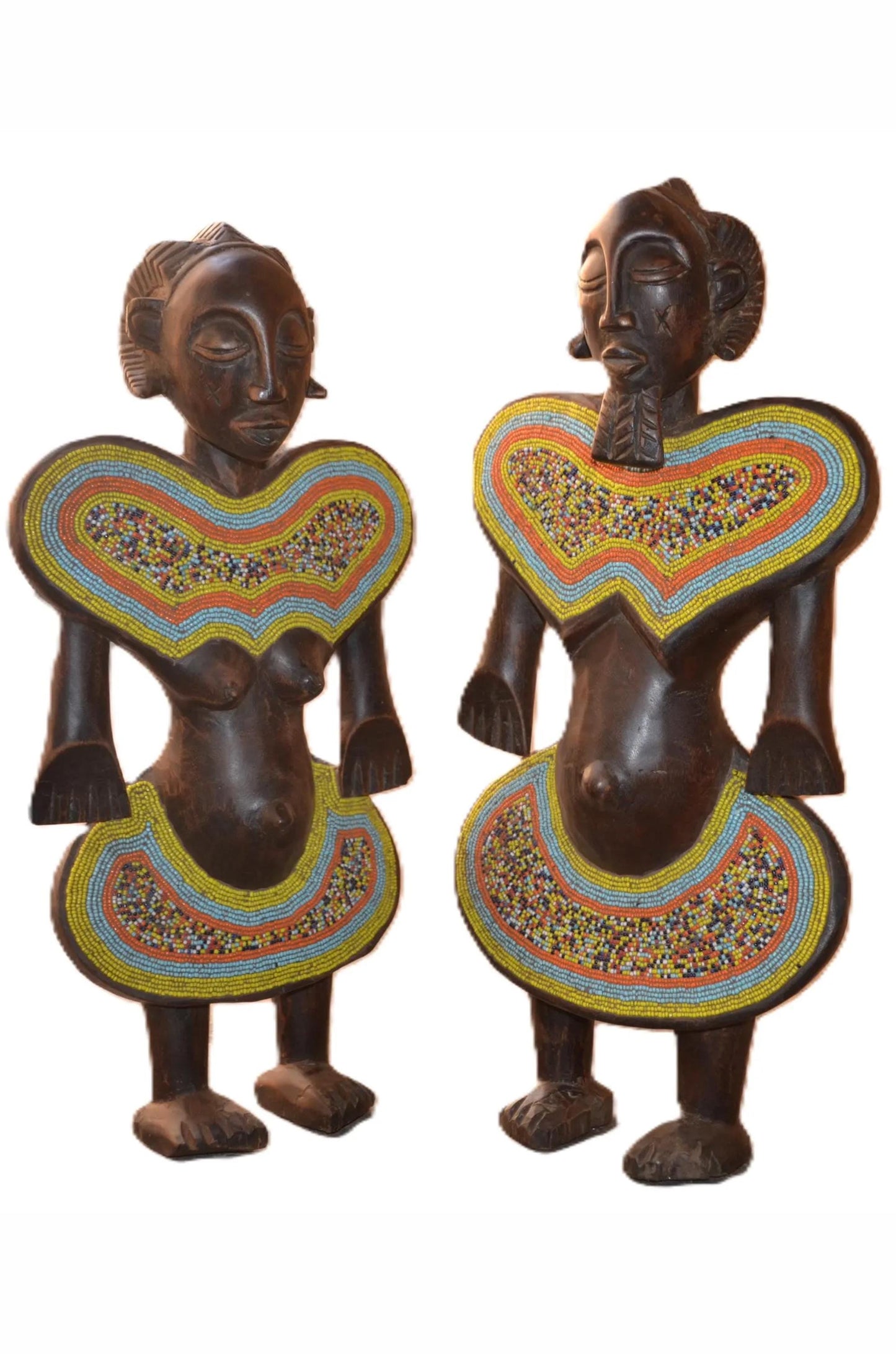 Luba Couple Statue – 21" Hand-Carved Wood Congo Ancestor Figure – Tribal Art.