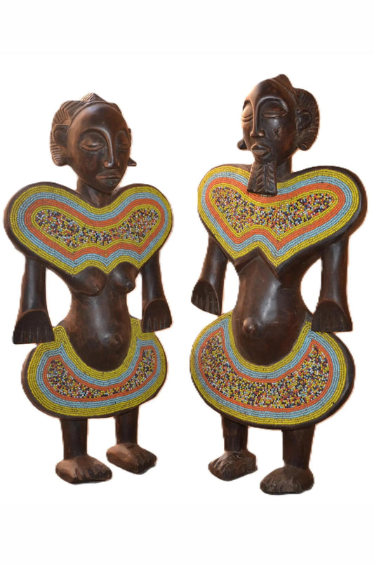 Luba Couple Statue – 21" Hand-Carved Wood Congo Ancestor Figure – Tribal Art.